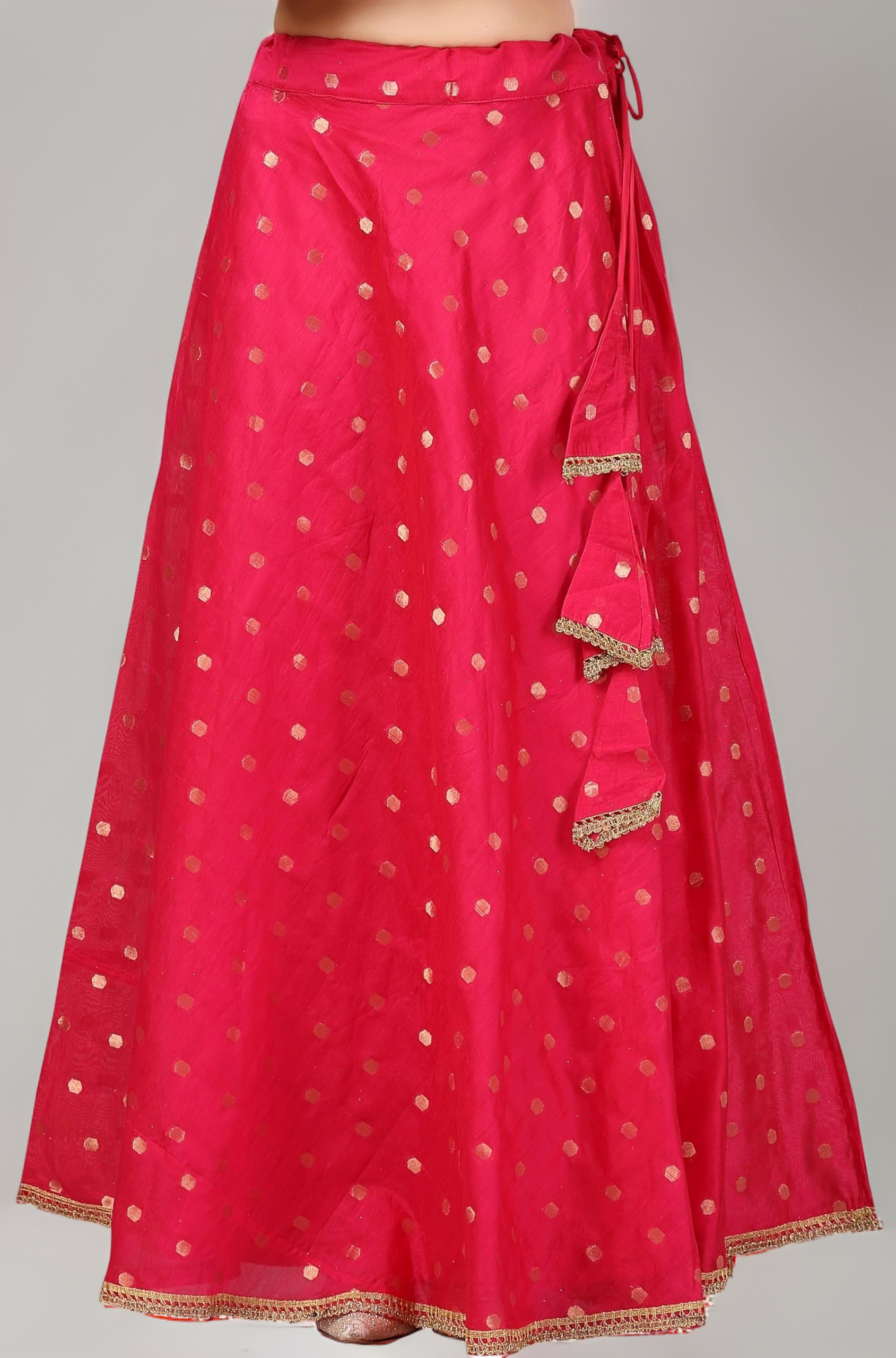 Studio Shringaar Women's Polyester Readymade Chanderi Silk Long Skirt Lahenga