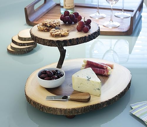 Vista 14 de Lipper International Posavasos redondos y organizador de madera de grano final de acacia, juego de 7 piezas Acacia - Grano final