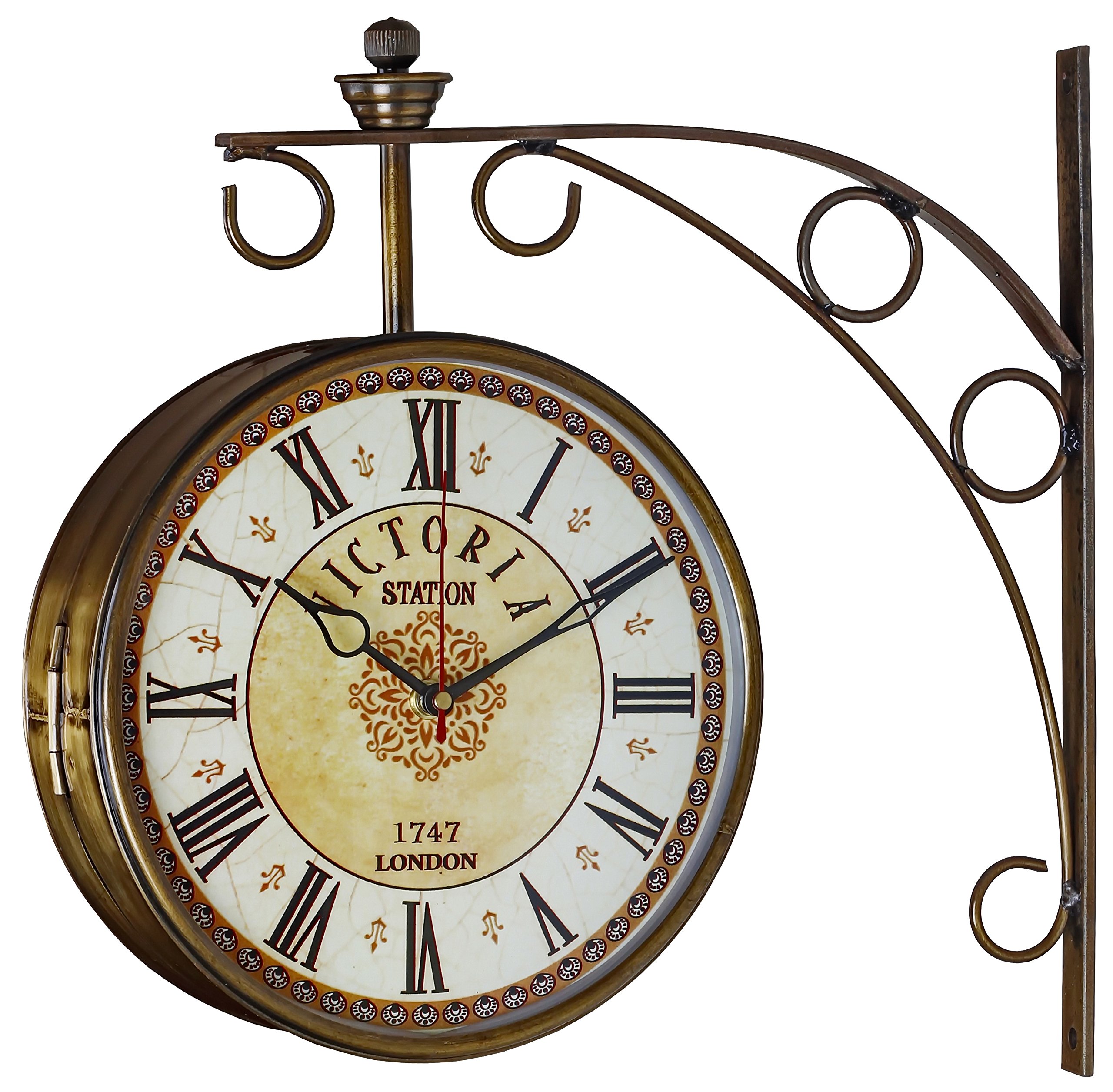 GIFTWITHSWAGGER 8 Inches Brass Finish Double Sided Victorian Vintage Station Wall Clock