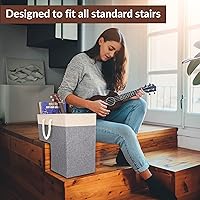Vista 2 de SAM AND MABEL Cesta de almacenamiento para escaleras, material de lino de alta calidad, ligero y resistente, plegable, 16 pulgadas de largo x 10