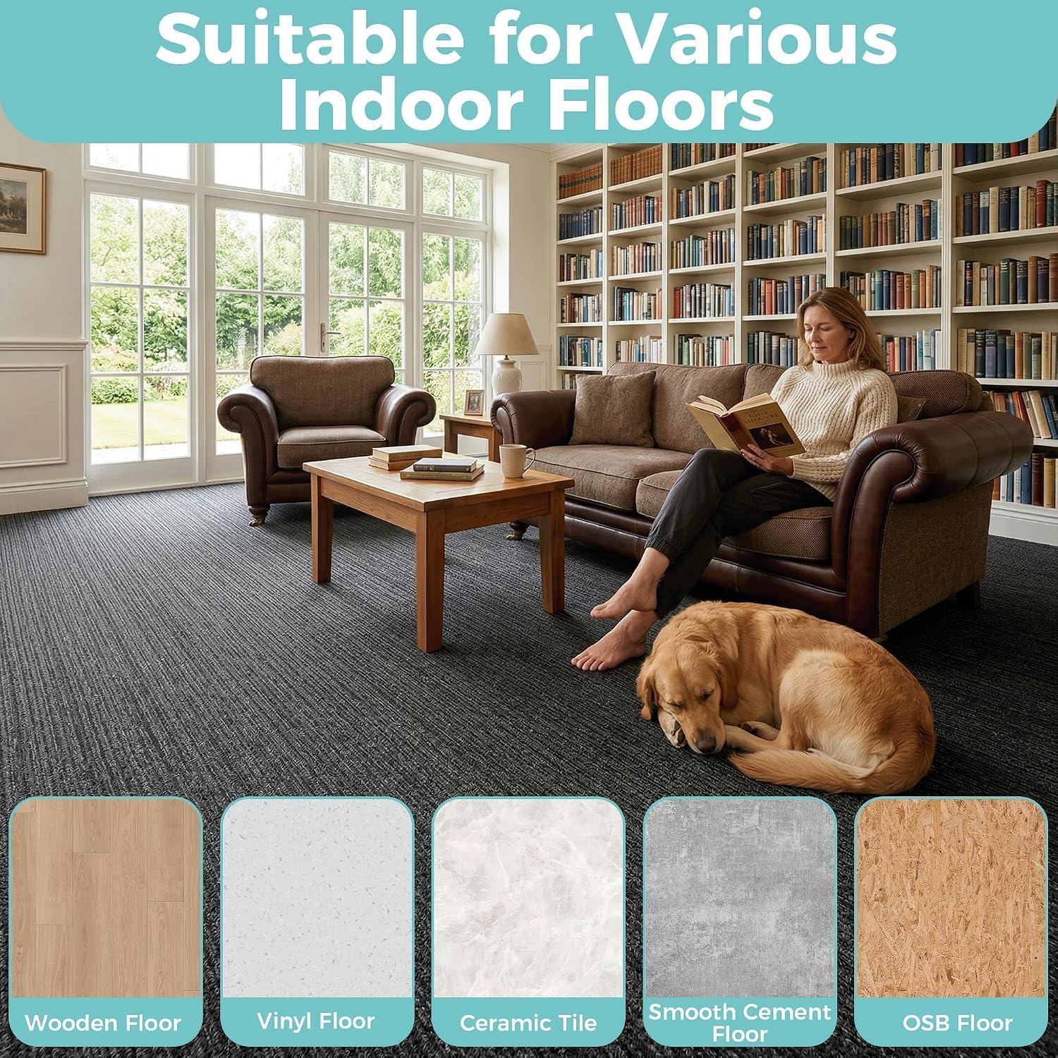 jxgzyy Commercial Carpet Tiles 20x20in Carpet Squares of 4 Pack | 0.31" Thick Carpet Floor Tiles with Padding Attached for Indoor Outdoor Bedroom Office, No Adhesive Needed & Flame Resistant