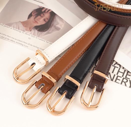 JASGOOD Womens Thin Leather Belt Skinny Faux Leather Belt  display picture 1
