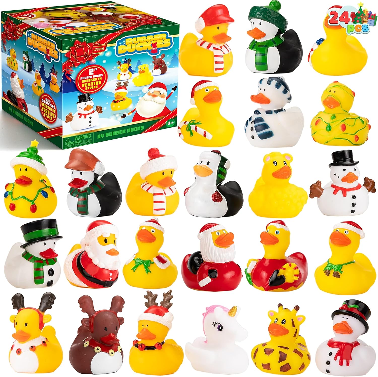 JOYIN 24 PCS Christmas Ducks for Stocking Stuffers, Xmas Rubber Duck Bath Toys for Kids Gift, Party Favor Novelty Duckies for Boys, Girls and Toddlers