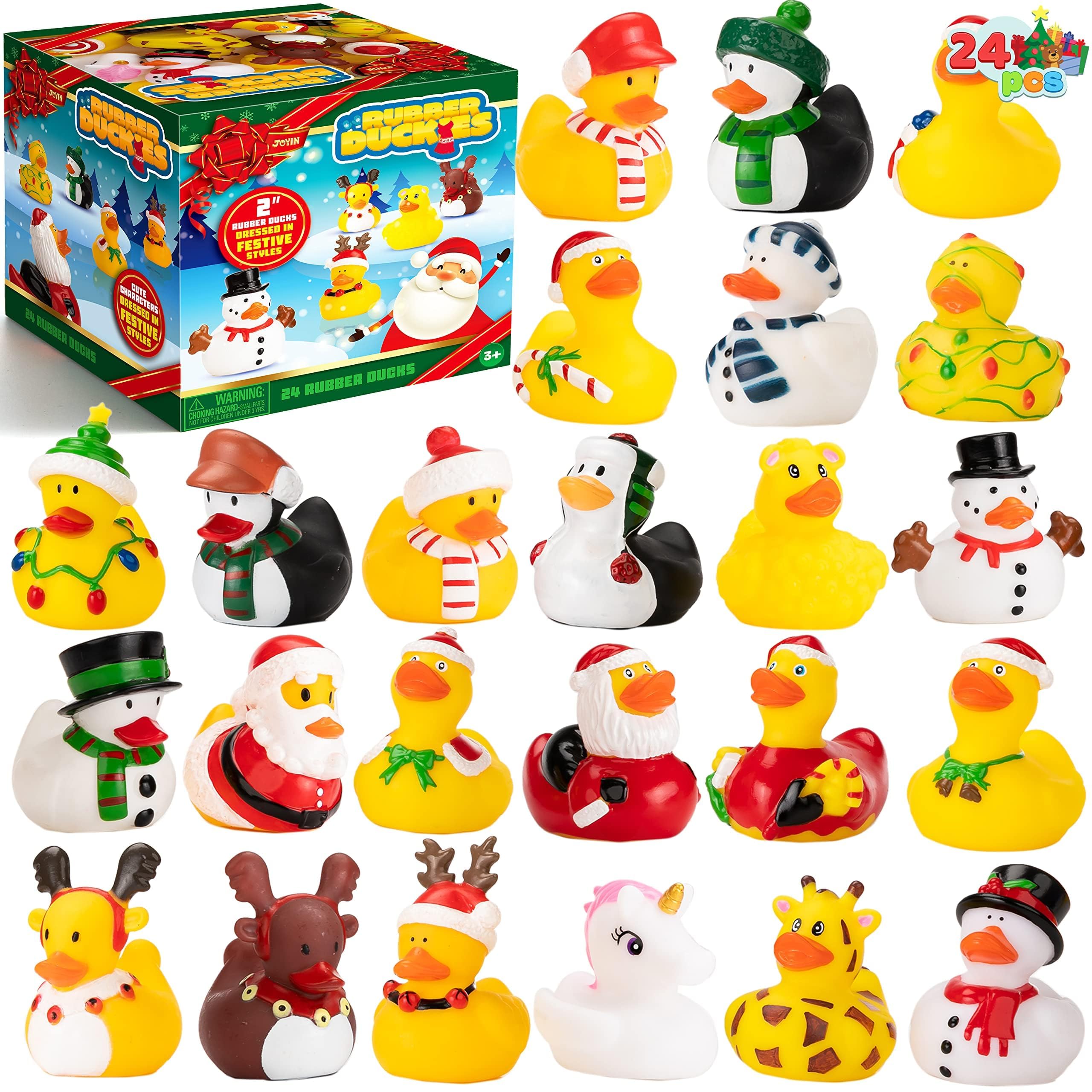 JOYIN 24 PCS Christmas Ducks for Stocking Stuffers, Xmas Rubber Duck Bath Toys for Kids Gift, Party Favor Novelty Duckies for Boys, Girls and Toddlers