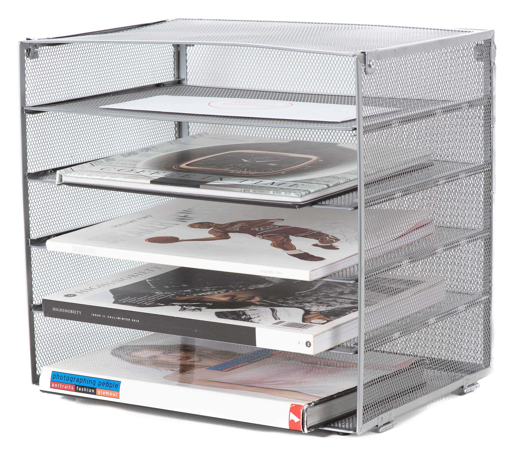 Klickpick Office 5 Tier Stackable Heavy Duty Metal Desktop Letter Tray File Organizer Sorter Desk Document Organizer Shelf Tray Magazine Holder Paper File Newspaper Organizer Tray- Silver Product Name