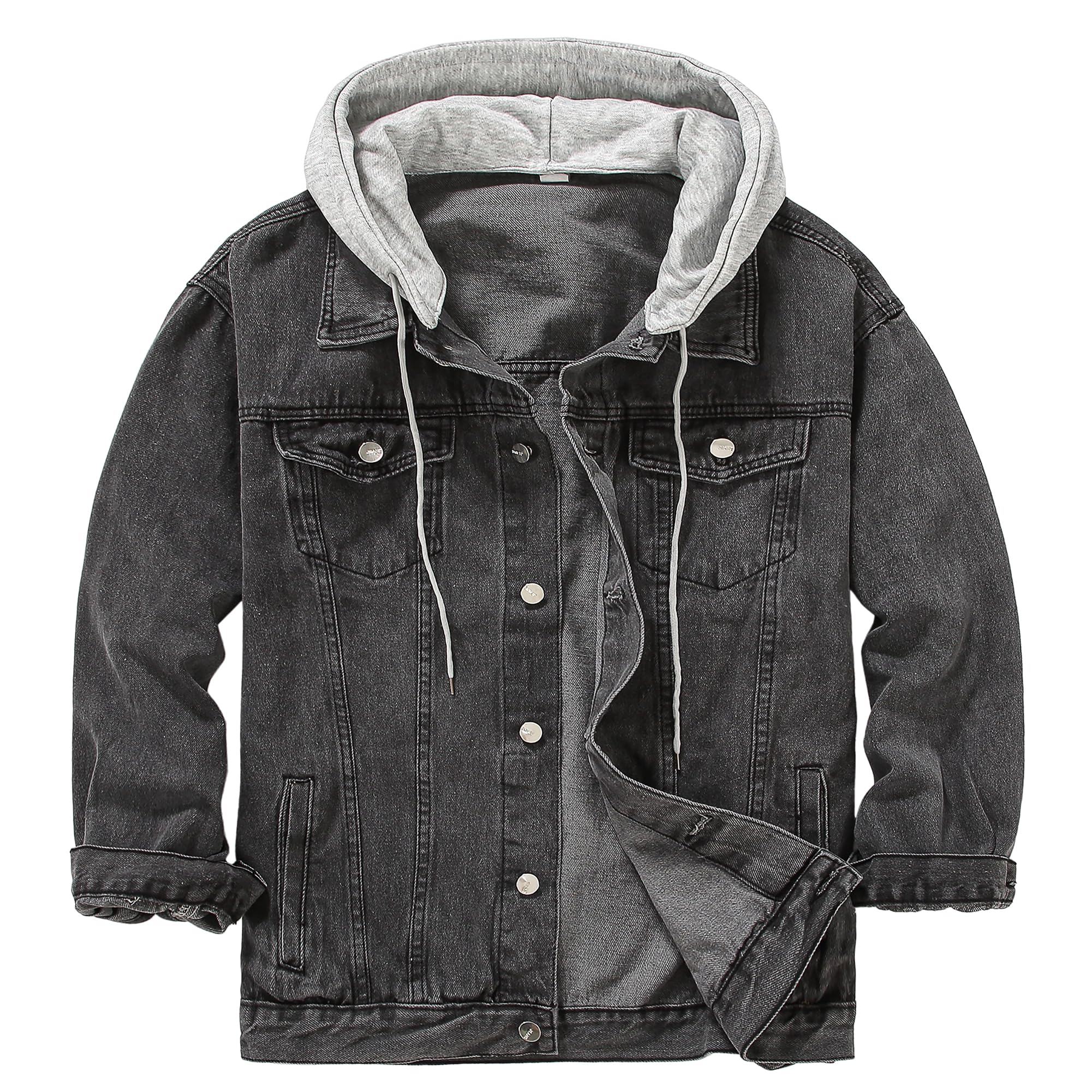 DOSLAVIDA Men's Distressed Denim Jacket Unisex Button Down Jean Coat Casual Long Sleeve Trucker Hooded Jackets Outwear