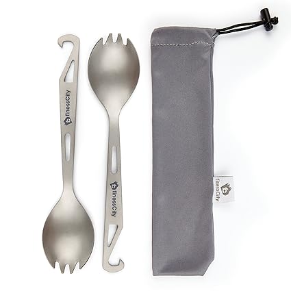 Spork 2 Unit, Titanium Spork (Spoon Fork) With Bottle Opener Extra Strong Ultra Lightweight (Ti), Healthy & Eco-Friendly Spoon, Fork & Bottle Opener for Travel / Camping in Easy to Store Cloth Case