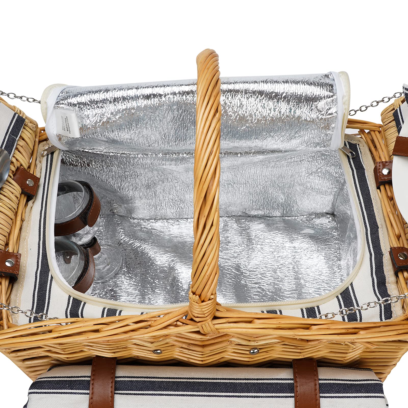 Willow Picnic Basket Set for 2 with Insulated Cooler Bag,Wicker Picnic