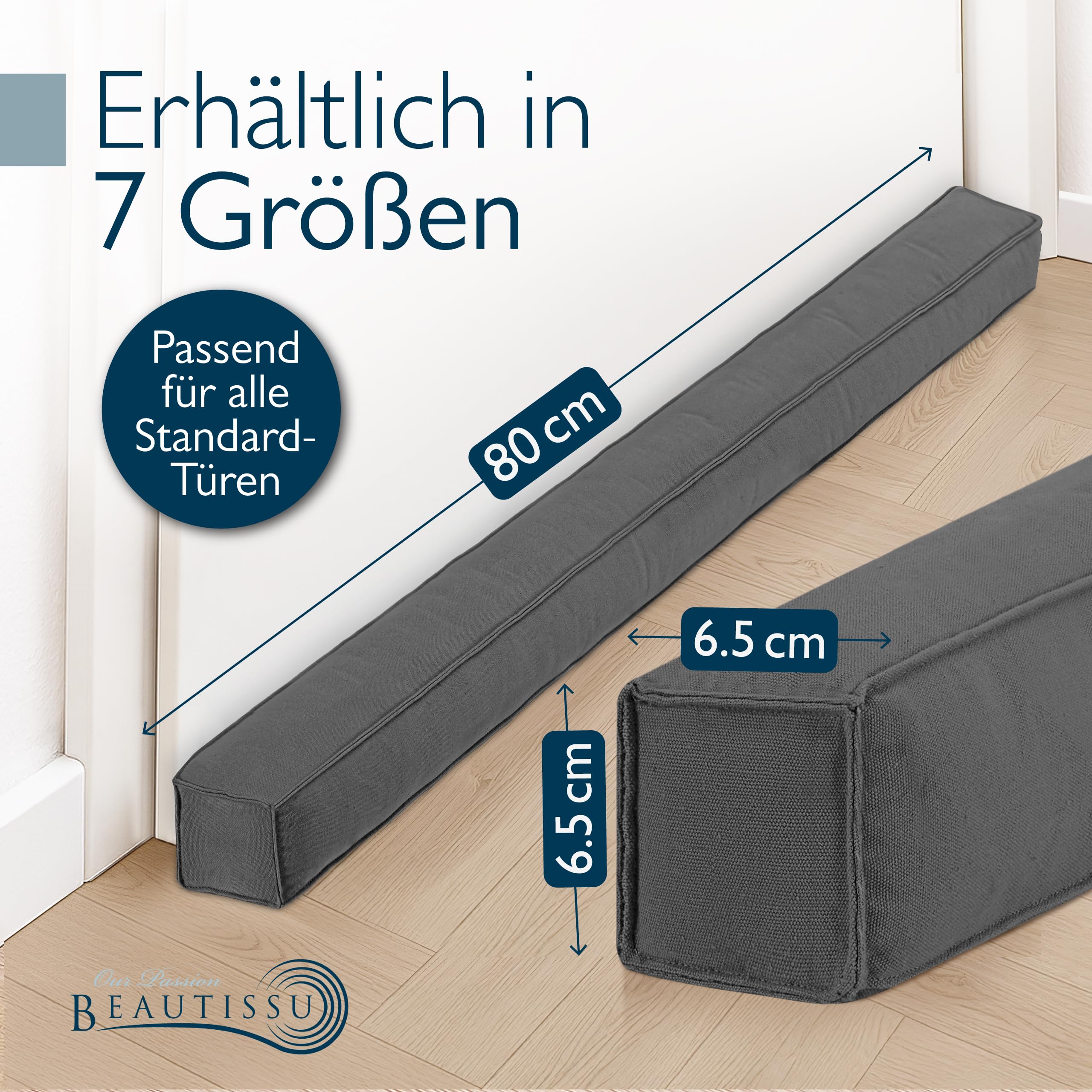 Beautissu Zugluftstopper für Türen 80cm – Wärmeschutz & Kälteschutz Türluftstopper Anthrazit – Stoff Windstopper Tür Zugluftstopper Fenster Haustür Kältestopper – Marin