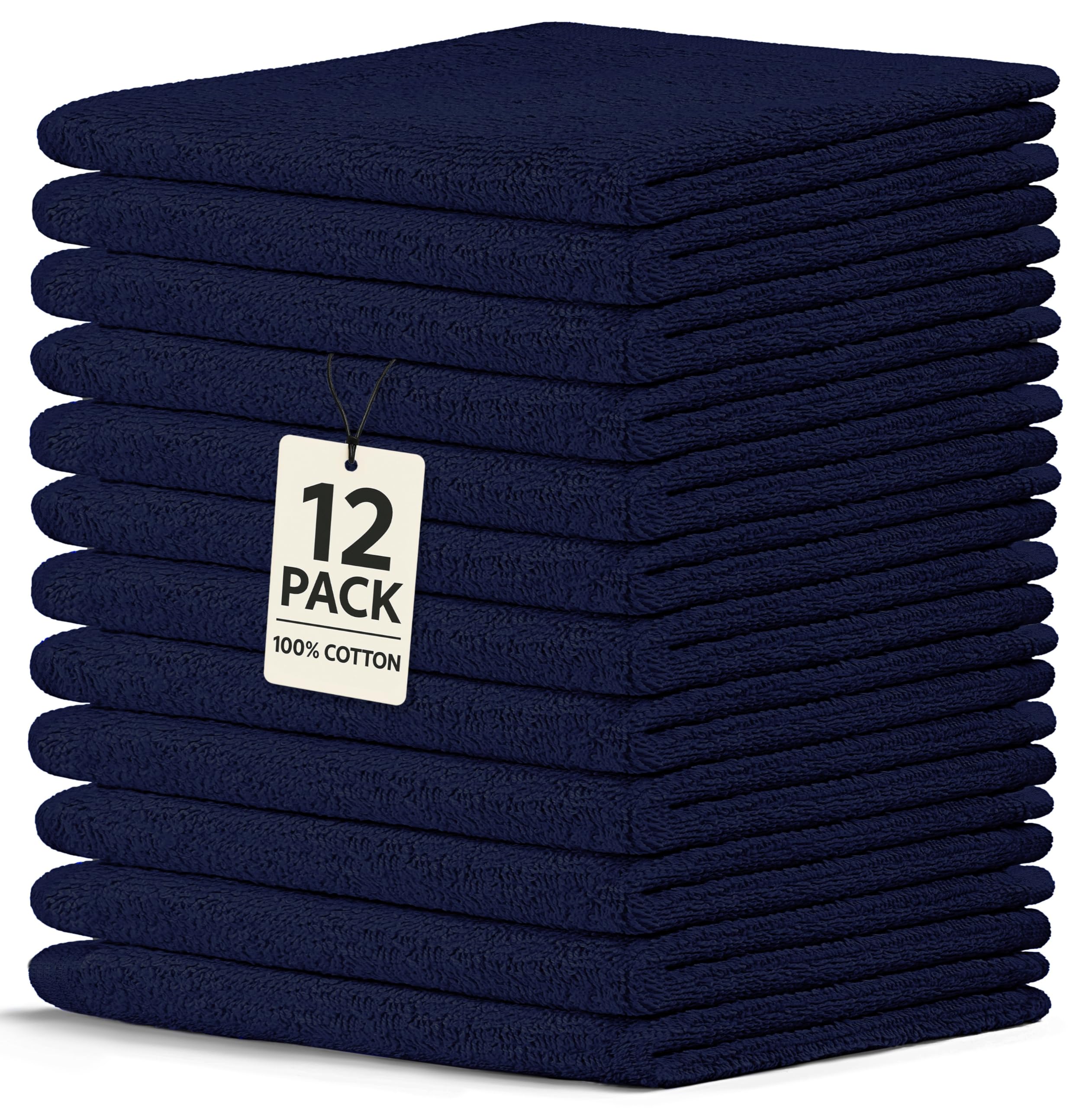 Crystal Ridge Cotton Wash Cloths 12 Pack - Washcloths for Showering, Face and Body, Soft and Highly Absorbent Multipurpose Towels for Bathroom,