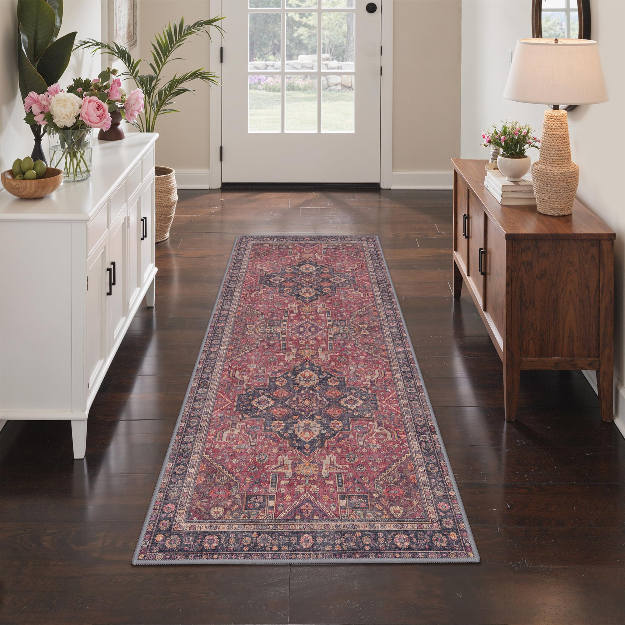 BEIMO Runner Rug 80x150cm Red Vintage, Washable Non Slip Carpet for Kitchen — image 1