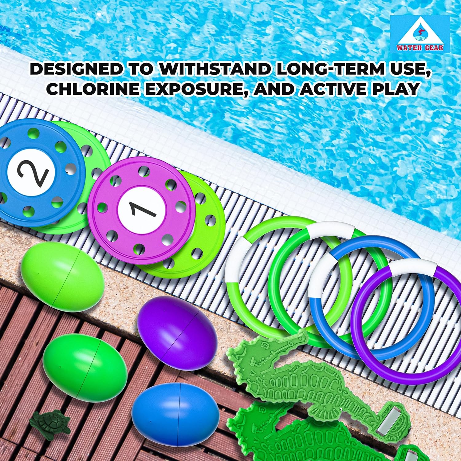 Water Gear Deluxe Water Fun Pack with Multi Game Action - Underwater Dive Set for Pool Toys and Outdoor Play - Complete Water Pack with Ring Set and Storage Bag