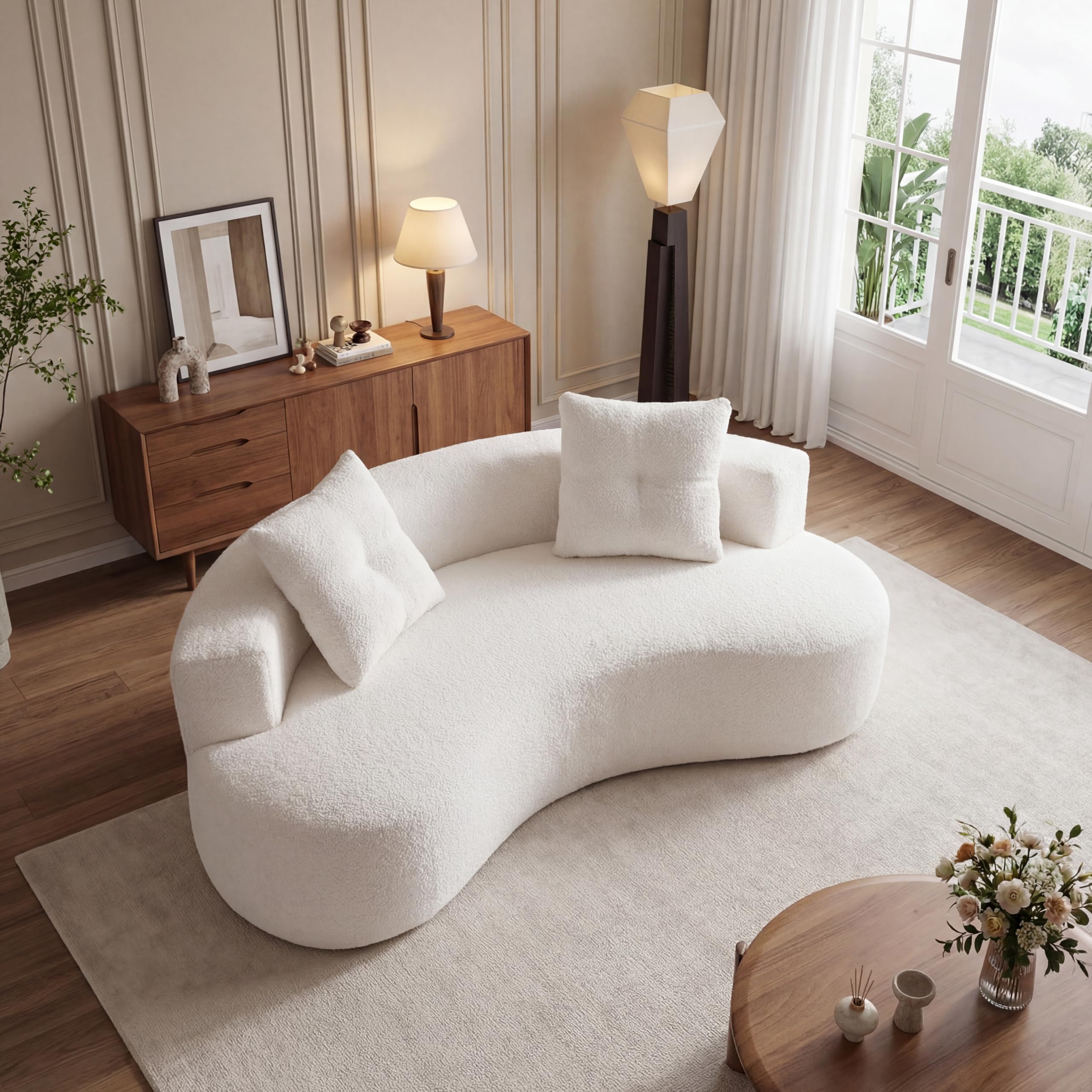 Curved Boneless Sofa Couches 3-Seat Tight Backrest Couch for Living Room Bedroom, Boneless Cloud Sofa with 2 Pillows, Floor Sofa in A Box No Assembly Required