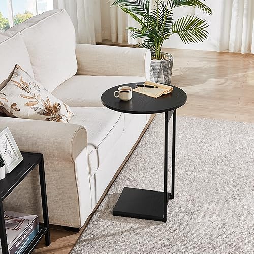 Miniatura 8 de WOHOMO Mesa auxiliar para sala de estar, mesa auxiliar pequeña para espacios pequeños, mesas altas en forma de C de 26.5 pulgadas, mesa auxiliar