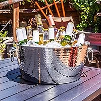 Vista 3 de BREKX Hammered Stainless-Steel Beverage Tub, Double-Walled Insulated Anchored Drink Tub & Ice Bucket with Double Hinged Handles, Drink Chiller for