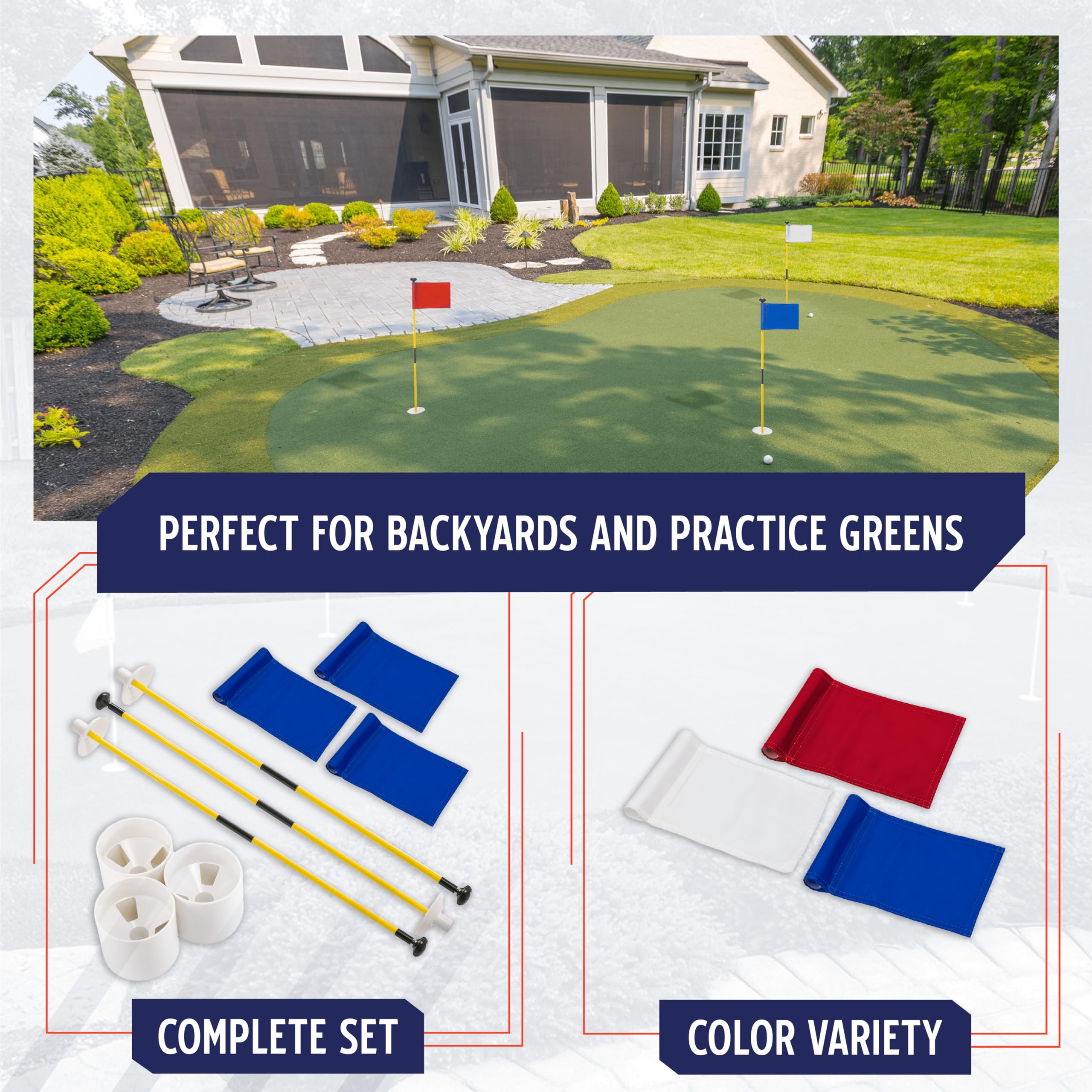 Murray Sporting Goods Golf Loch Cup Flaggen-Set von 3 – Mini-Golfflaggensticks mit Flagge und Cup zum Putting Greens oder Übung Löcher (weiß)