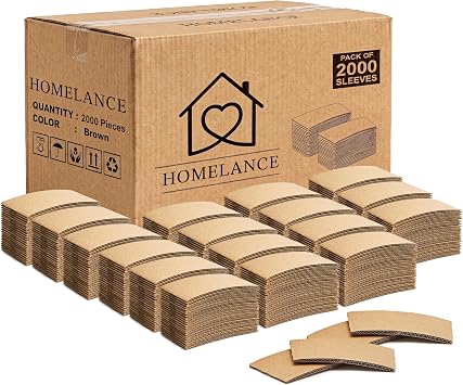 Coffee Sleeves 2000 Pcs Corrugated Brown Kraft Paper Cups Sleeves Fit 12oz, 16oz, 20oz, 22oz & 24oz Cups Recyclable & Disposable Perfect for Hot Drinks in Cafes & Offices