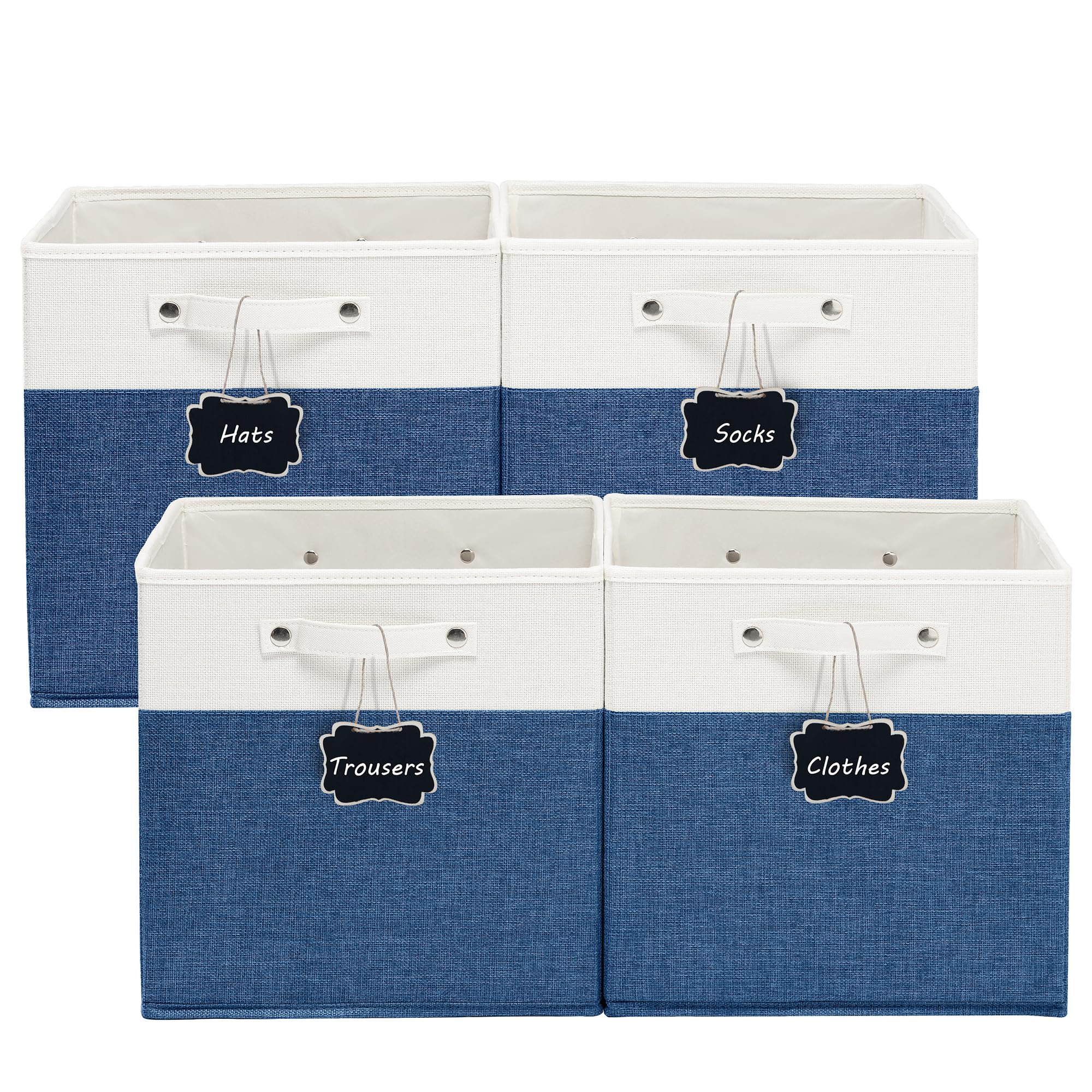 Set 4 Scatole Portaoggetti 33x33cm - Cestini Tessuto Pieghevoli Con Manici