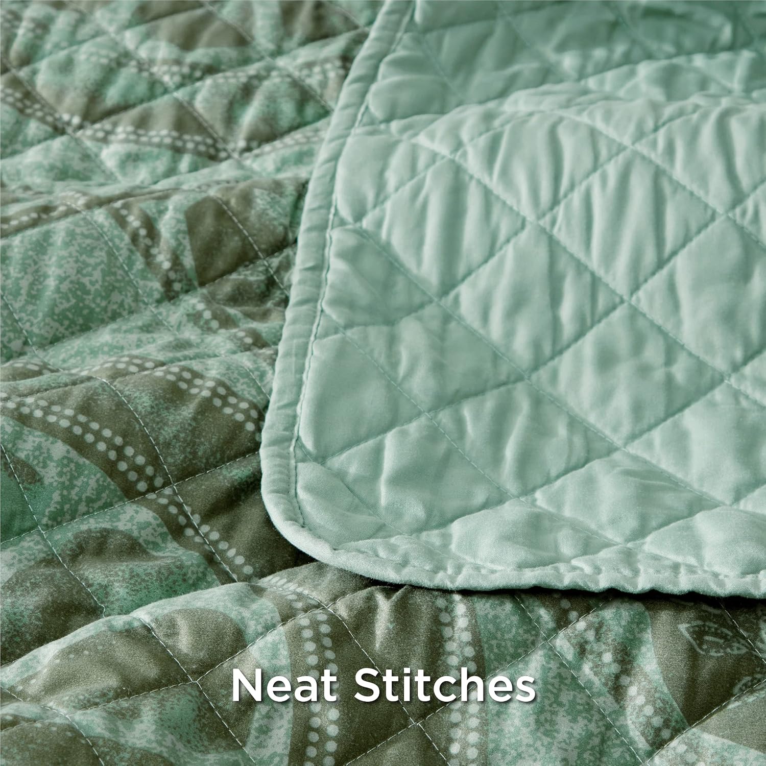 Bedsure Reversible Quilt Set Queen Size, Vintage Botanical Bedspread Bedding All Season, Lightweight Cozy Coverlet with Floral Pattern Stitching - Iceberg Green