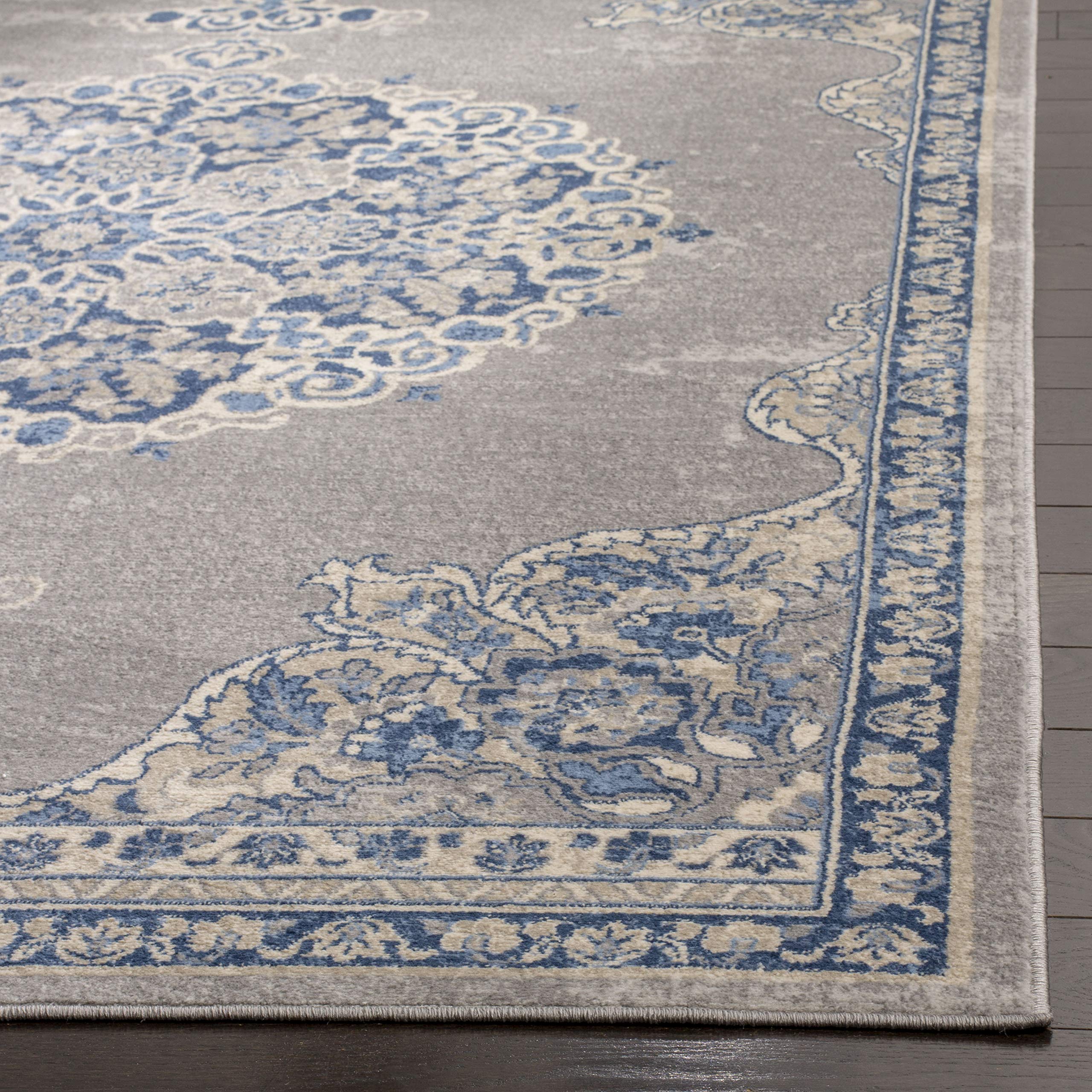 SAFAVIEH Tapis Traditionnel Pour Salon, Salle à manger, Chambre à coucher - Brentwood Collection, Tapis à poil court, Gris clair et bleu, 122 X 183 cm