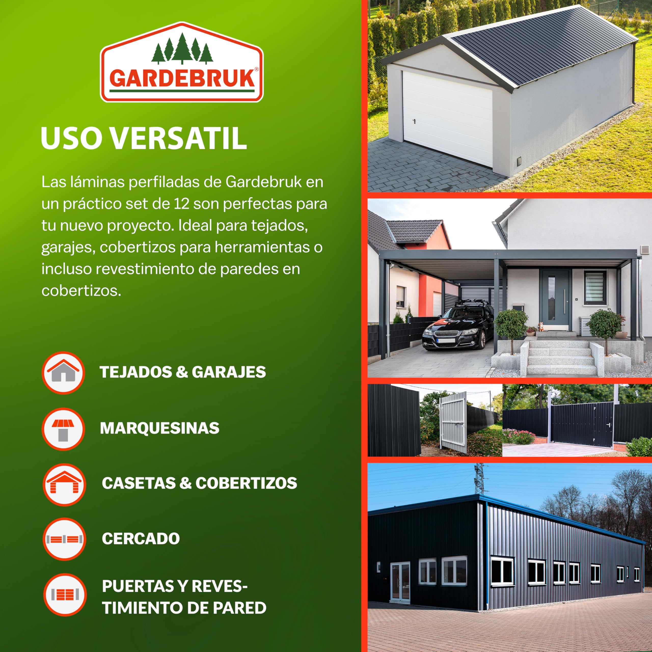 DEUBA® 12x Paneles para Tejado, Chapa Ondulada, Perfiladas Techo 7m², Placa Sandwich Perforada Galvanizadas, Cobertizo Garaje, Revestimiento Pared Caseta Exterior, 129x46cm, Construcción