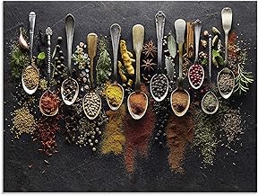 ARTland Wanddeko Glasbilder Wandbild Glas Bild einteilig 60x45 cm Querformat Küchenbilder Gewürze Schiefer Kräuter Chili Essen Bunt U1UJ