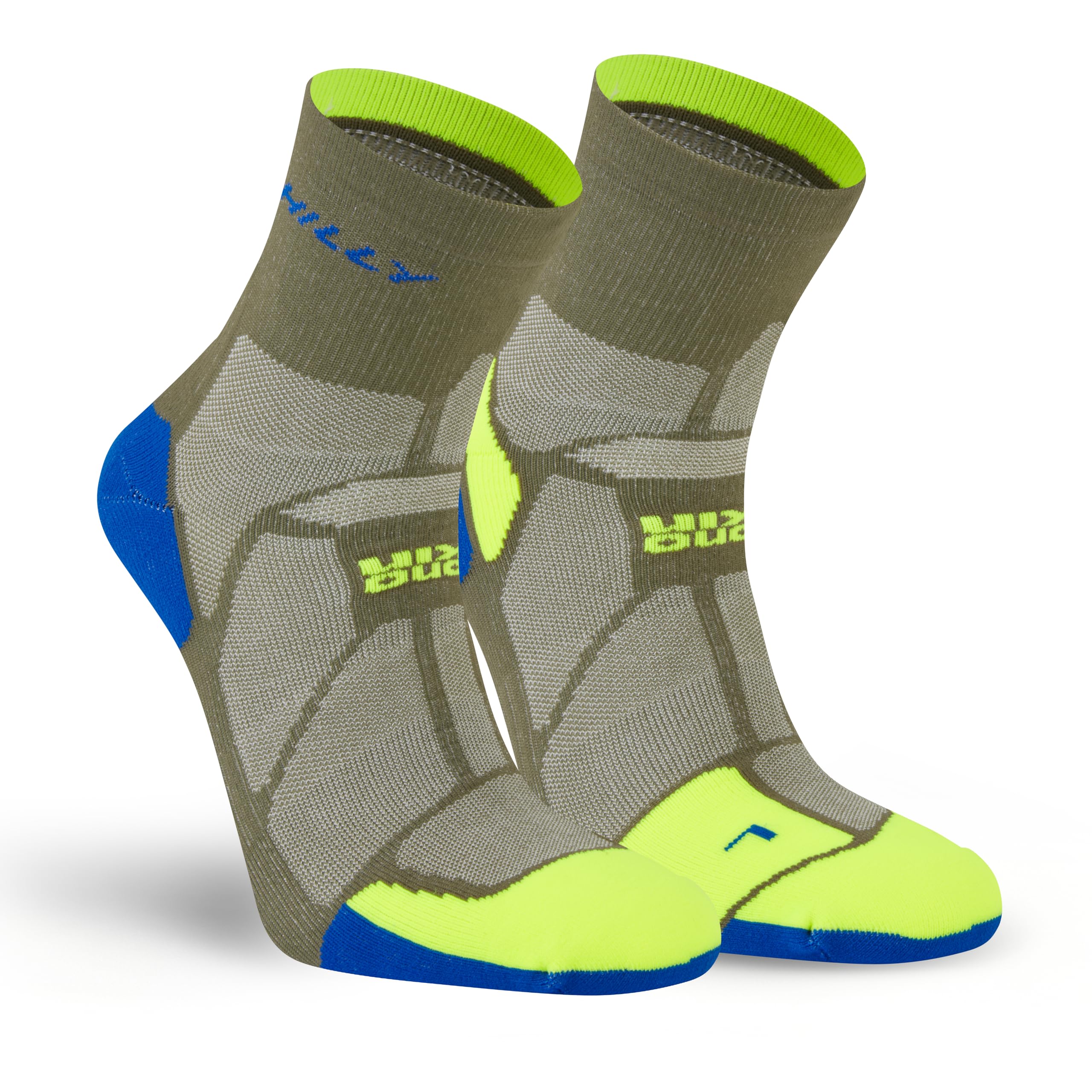 Hilly Unisex Marathon Fresh - Anklet Min Running Sock, Olive/Fluo Yellow, XL EU