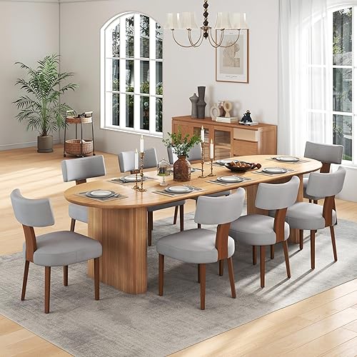 Miniatura 7 de Juego de mesa de comedor ovalada extensible de 59 a 90 pulgadas con 6 sillas de comedor con respaldo en T para 6 personas, moderna mesa de comedor