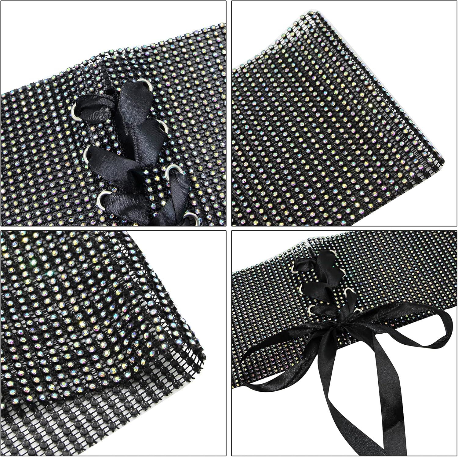 Miniatura 6 de Cinturón de cintura con diamantes de imitación y cintura ancha para mujer, corsé elástico con cordones