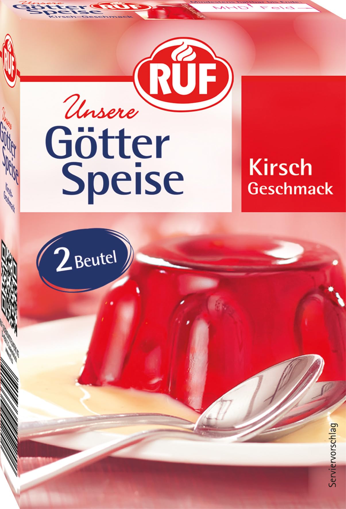 RUF Götterspeise Kirsch-Geschmack, Wackelpudding, Pulver für rote Götterspeise, einfache Zubereitung, nur Wasser und Zucker hinzufügen