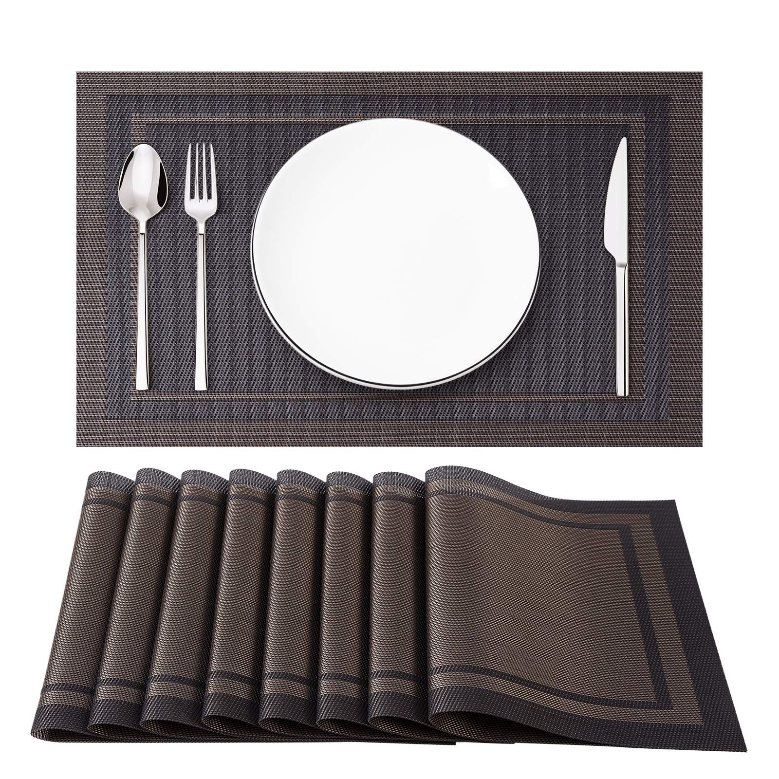SENDAY Placemats, Set of 8 Heat-Resistant Placemats Stain Resistant Anti-Skid Placemats for Kitchen Table, Washable Durable PVC Table Mats Woven Vinyl Placemats