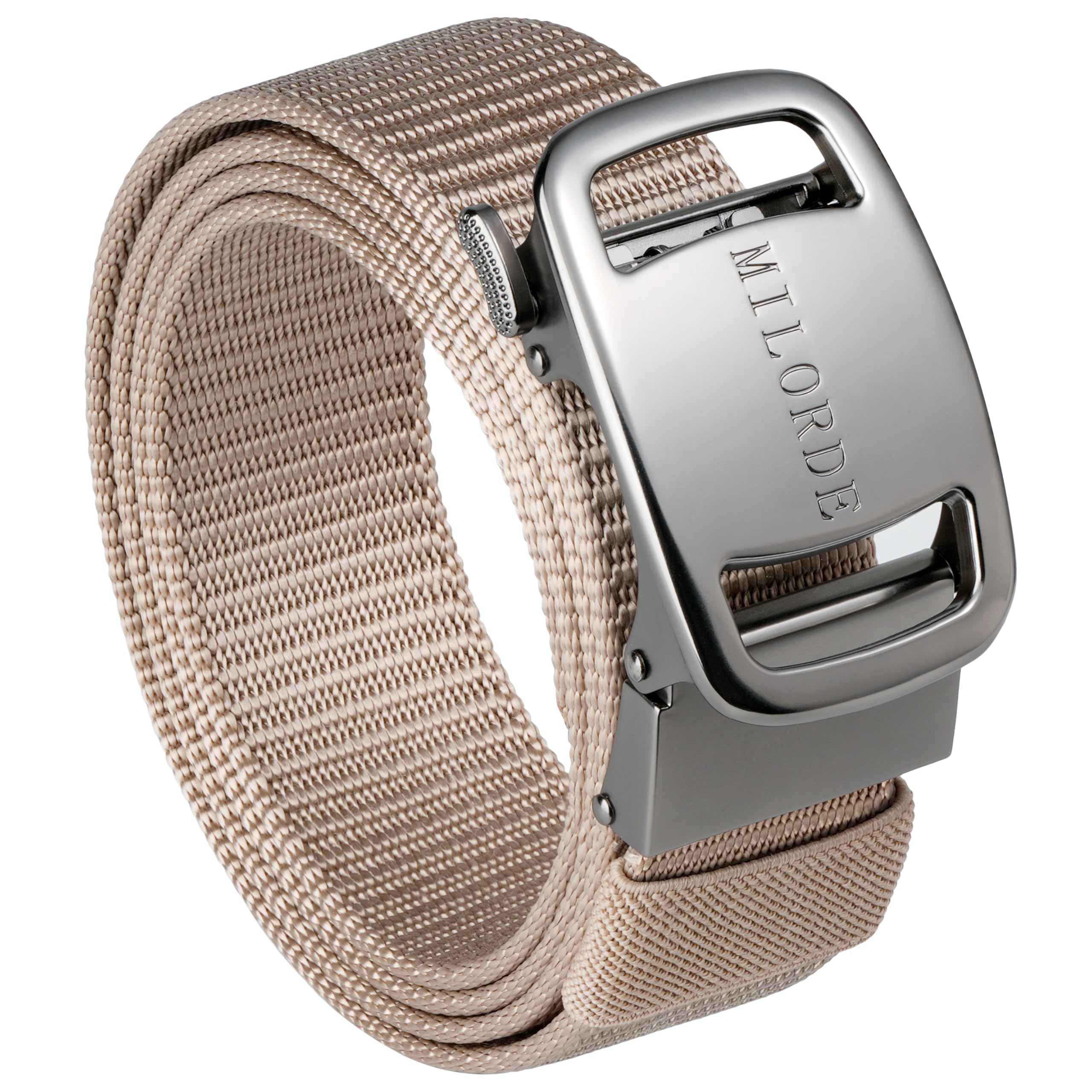 Milorde Men's Tank-Beige Ratchet Nylon Web, 35Mm, Tactical Work Belt With Automatic Buckle Quick Release, Full Adjustable (,130Cm)