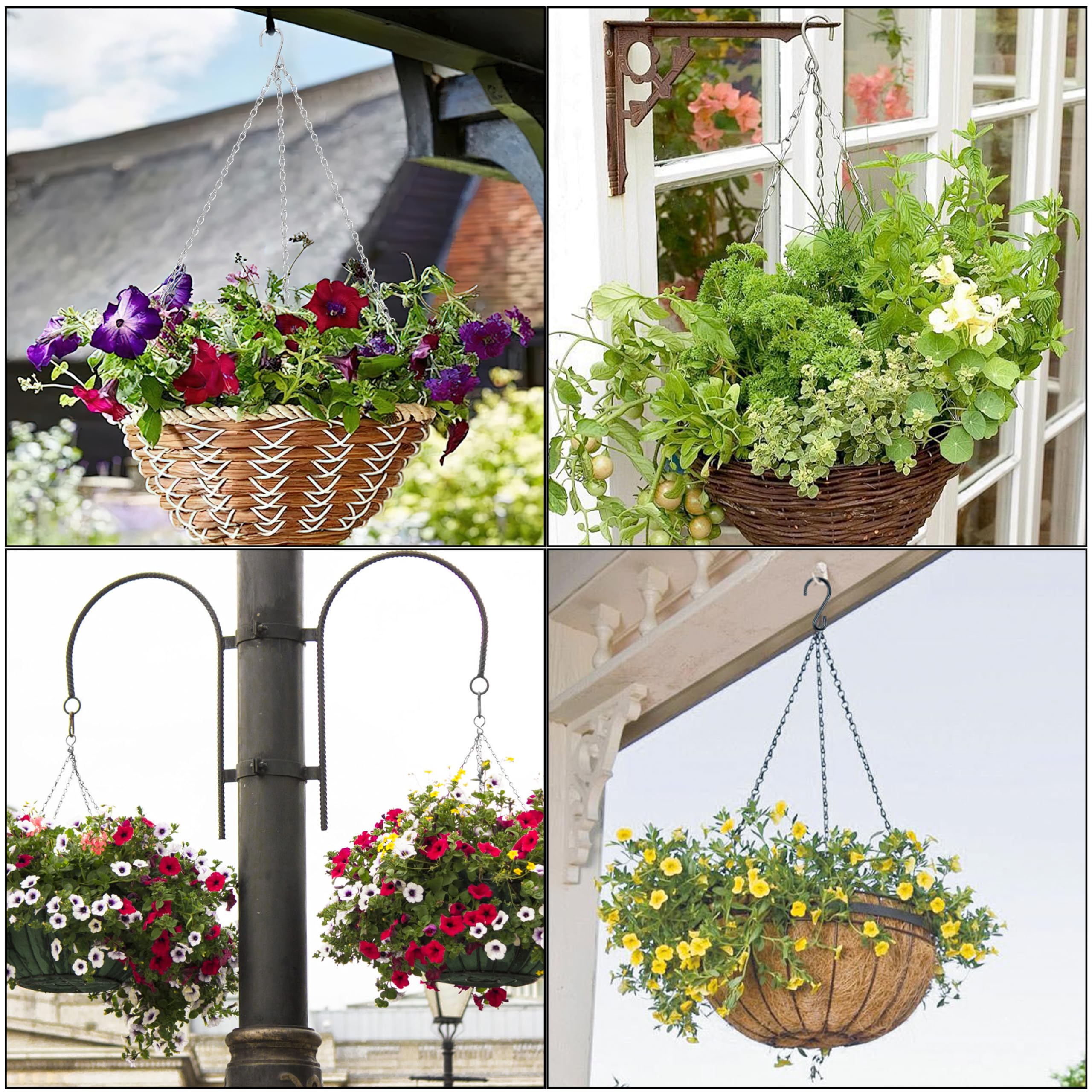NUOOO 5 Pack Hanging Basket Chains 3 Point 16 Inch Flower Pot Chains For Hanging Plants With 3 Clip Hooks Heavy Duty Black Metal Chain Hangers For Hanging Plants Flowers Baskets
