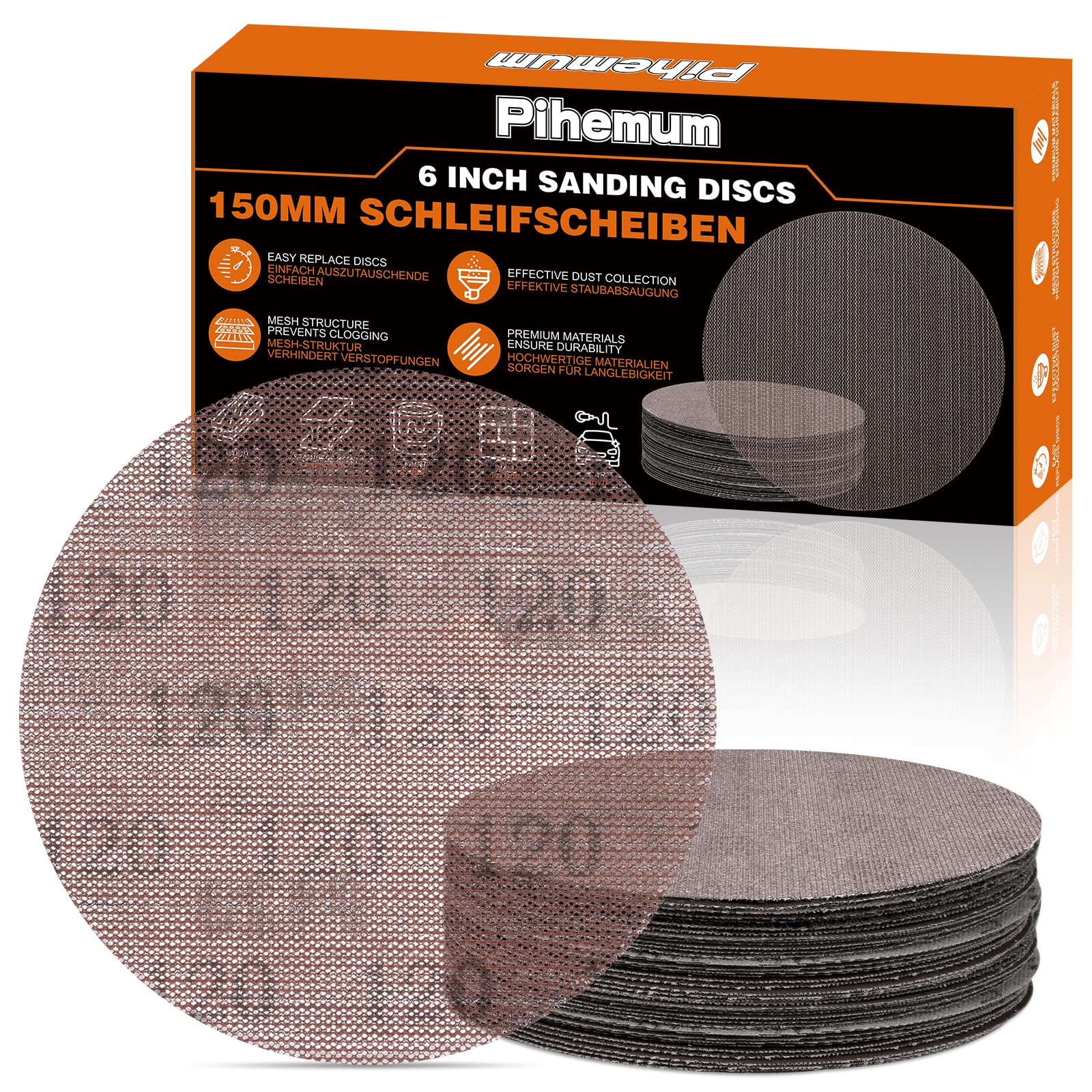pihemum 50 Pcs 150mm Mesh Sanding Discs 120 Grit Hook and Loop Net Sandpaper for Orbital Sander