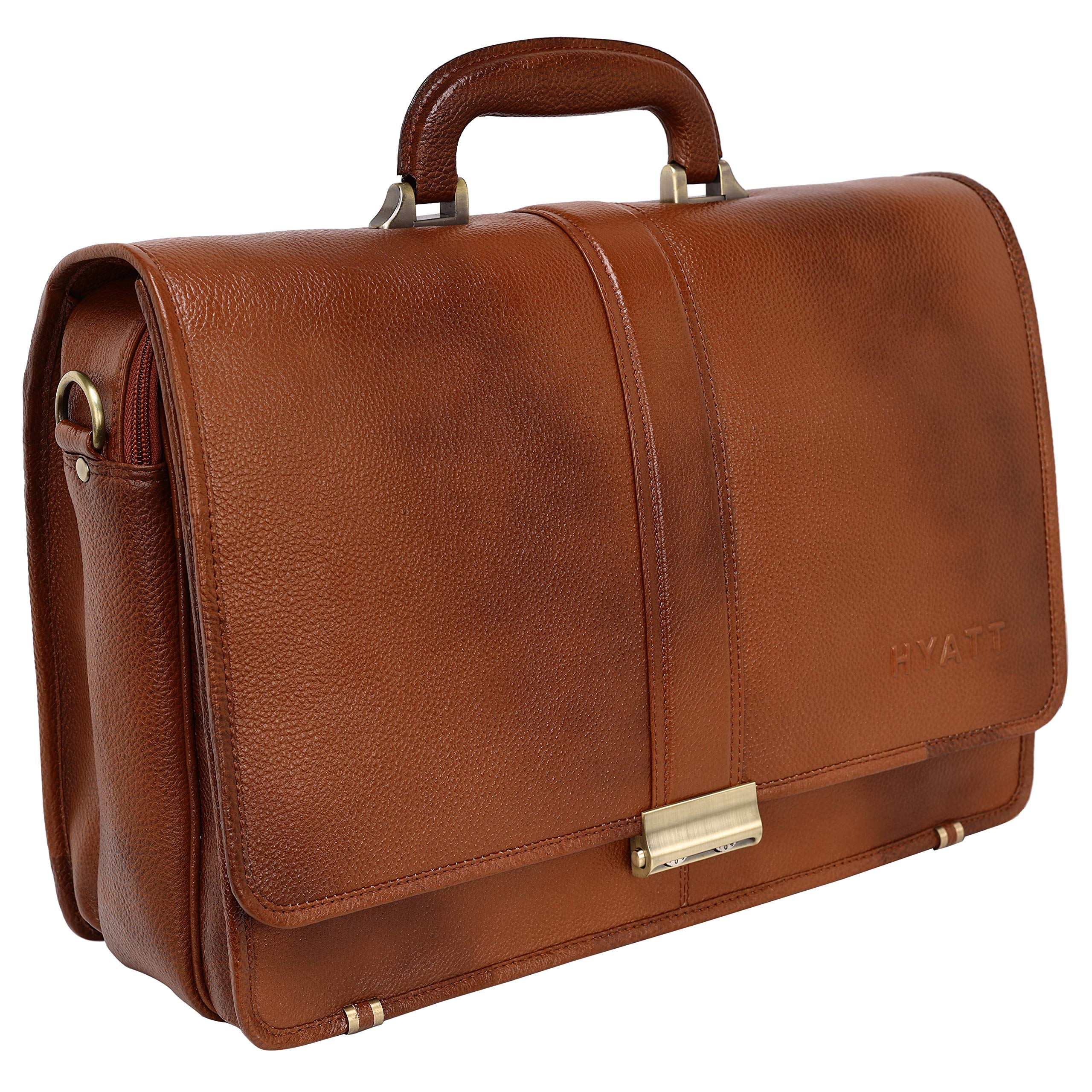 HYATT Leather Accessories 16 Inch Full Grain Natural Leather Laptop Messenger & Shoulder Bags For Men 24 Litres Capacity Upto16 inch Laptop Compartment Dimension-L-16 X H-12 X W-5 Inch (TAN) (B08XF84LRH) Amazon Price History, Amazon Price Tracker