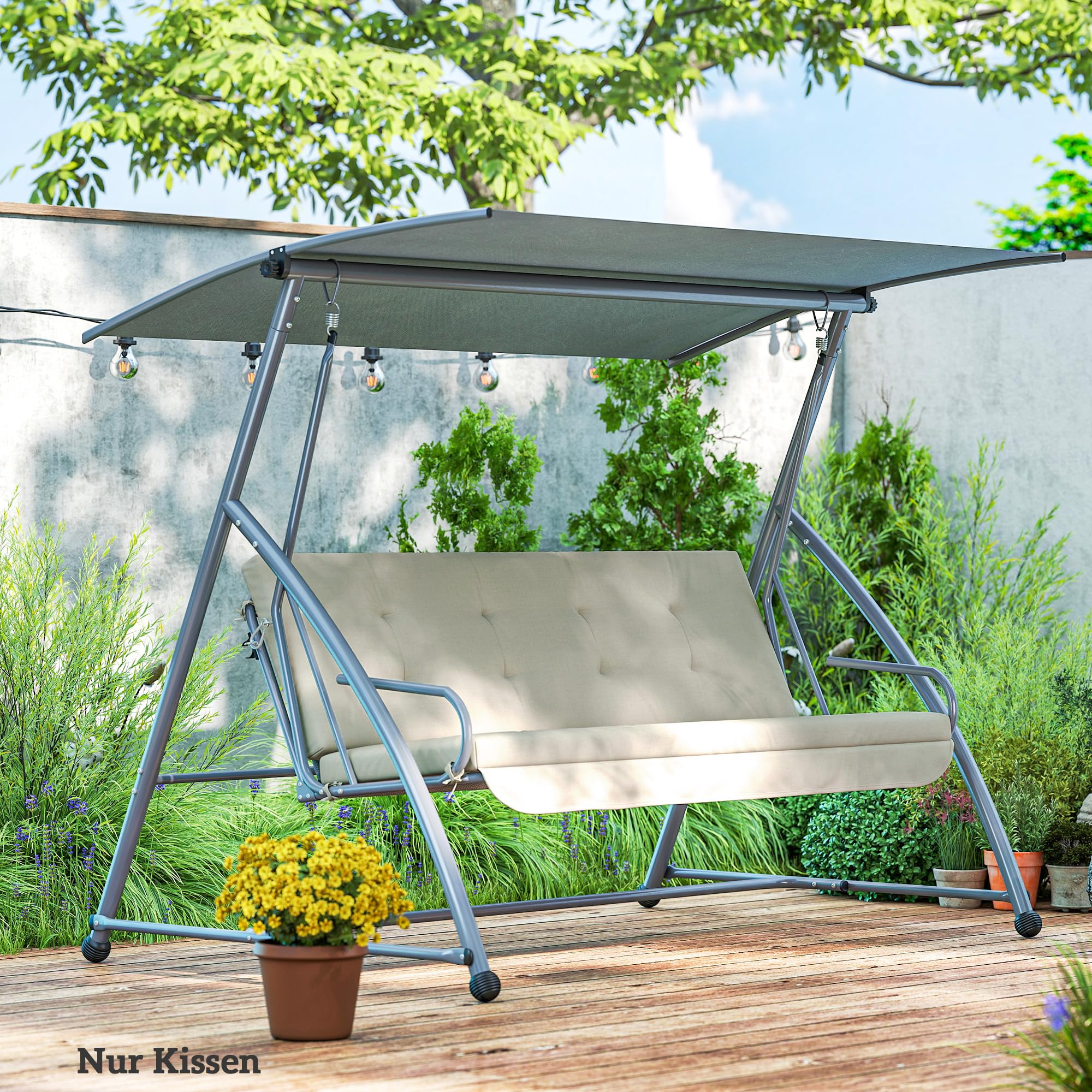 Outsunny Set di Cuscini per Altalena Hollywood 170 cm - Cuscino per Sedia e Schienale Laterale Beige