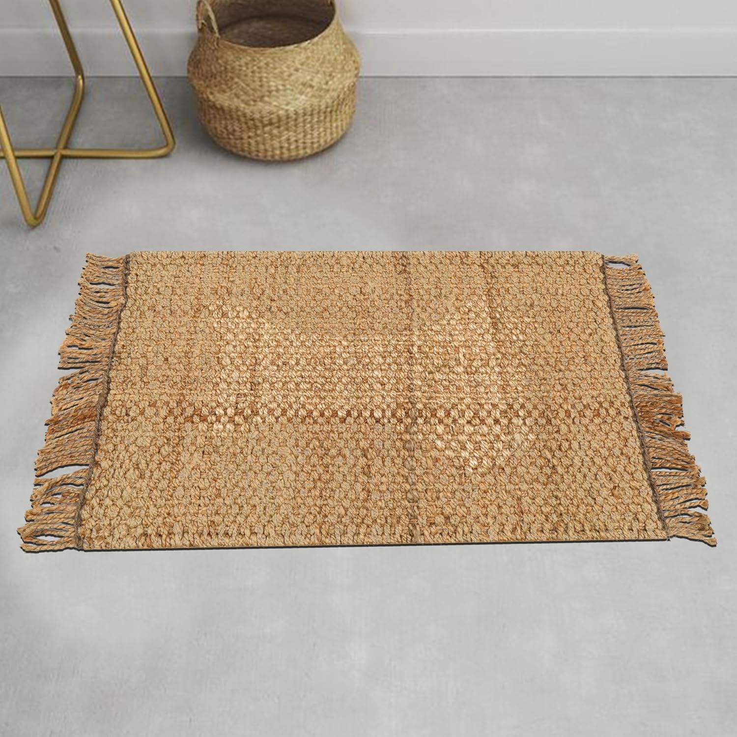 Goroly Home Hand Woven Jute Braided Rug 2x3 Feet - Natural Color, Reversible Boho Rugs for Kitchen, Living Room, Bedroom I Farmhouse Decorative Floor Rug, Heavy Quality Jute Rug 24x36 Inches