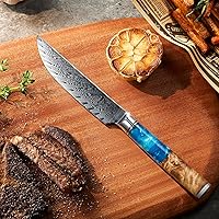 Vista 7 de Juego de cuchillos para carne de Damasco Senken - Colección Tsunami - Acero VG10 japonés de 67 capas - Hojas no serradas ultra afiladas, mangos