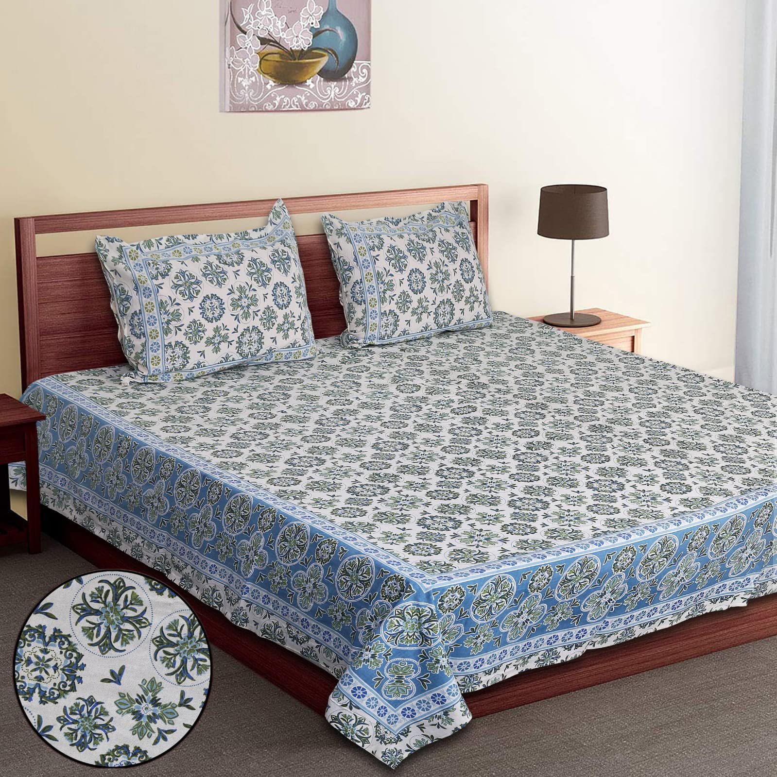 Haya Collection 100%Cotton Fabric Side Stitched Bedsheet with 2 Pillow Covers(120*120inches) CELEBRATION-04