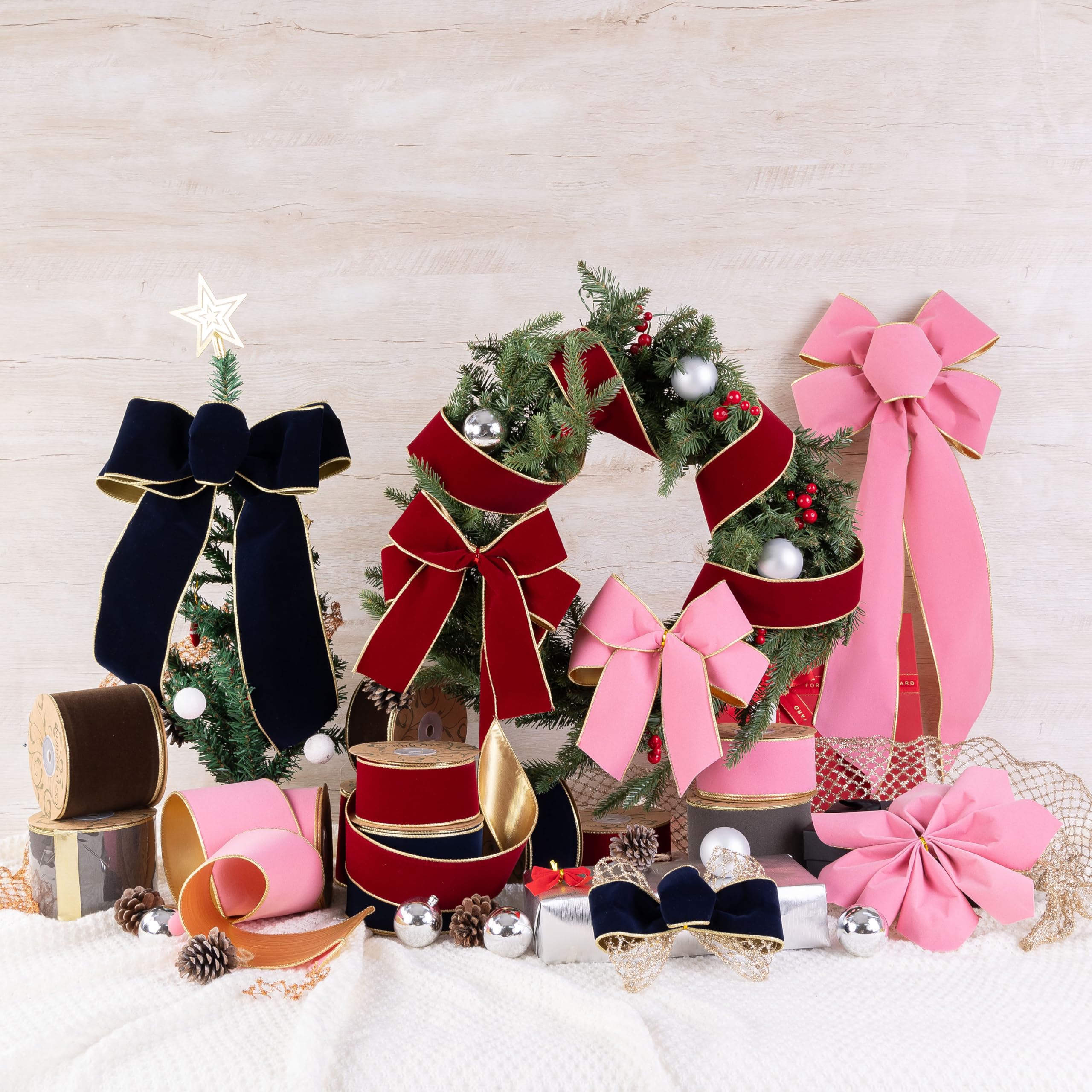 Braunes Samtband mit Drahtrand, 6,3 cm breit x 9,1 m, doppelseitiges Samtband für Weihnachtsbaum, Kränze, Geschenkverpackungen, Schleifen, Gralands, Heimdekoration, Basteln (brw2,5)