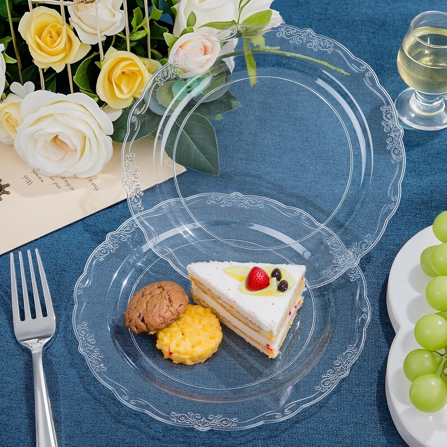 DaYammi 60PCS Clear Plastic Plates Heavy Duty Clear Disposable Plates 7.5” Fancy Dessert Plates Small Cake Plates Appetizer Platos Hard Round Plastic Platos Disposable for Wedding and Party - Image 7