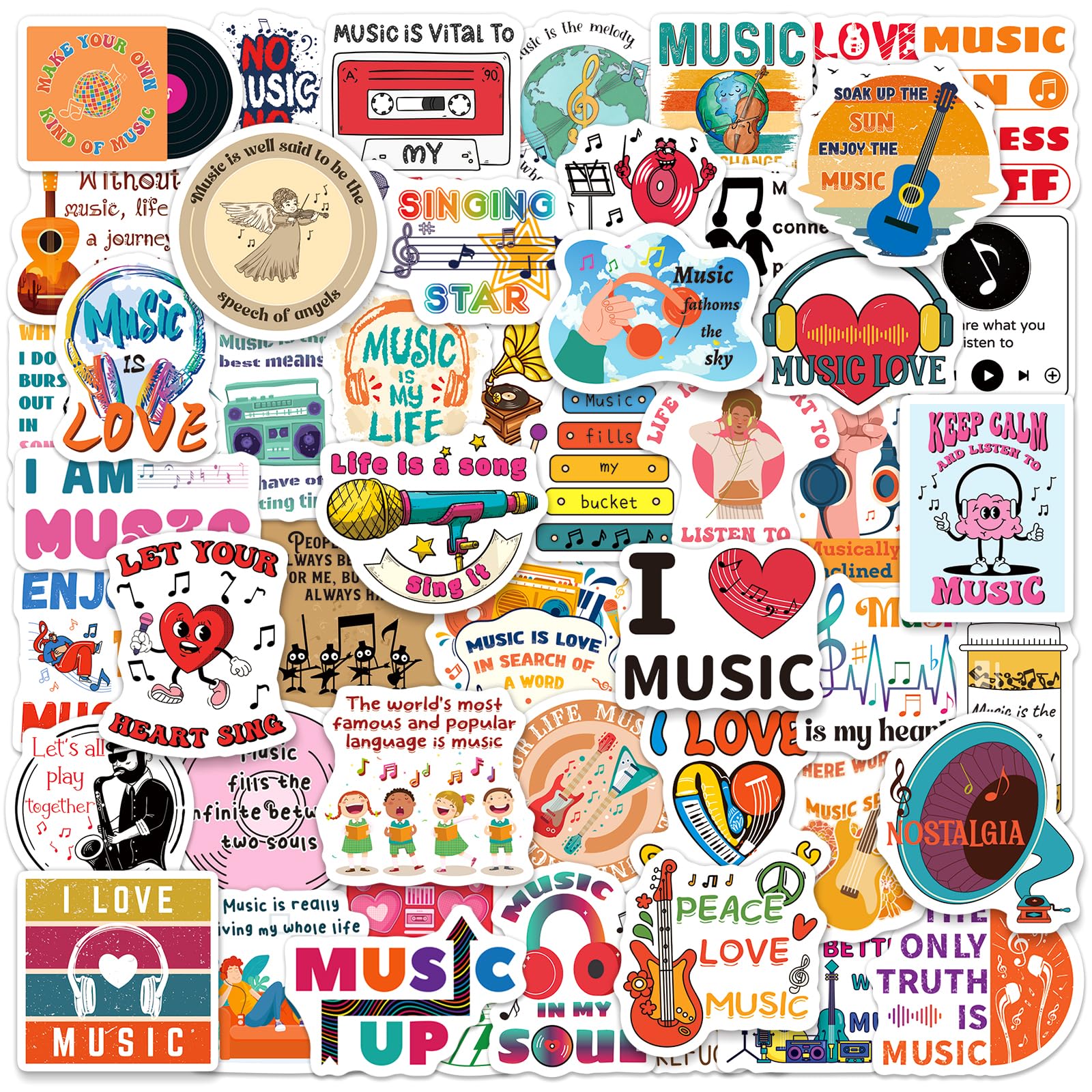 CKXTYNG 200Pcs Music Motivational Stickers for Kids Teens Adults, Trendy Vinyl Sticker Pack for Water Bottles Laptops Guitars Scrapbooks, Music Themed