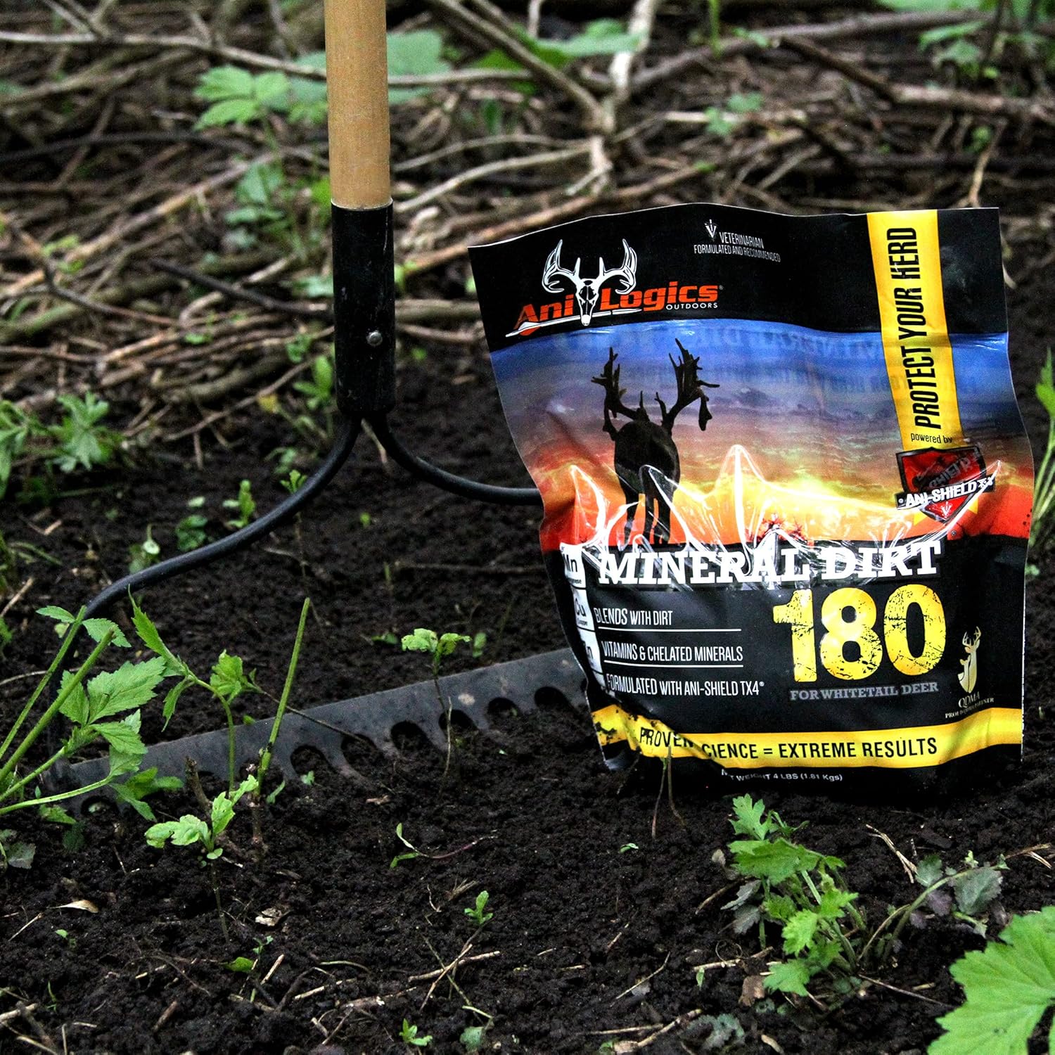 Ani-Logics Outdoors Mineral Dirt 180, Mineral and Vitamin Supplement for Deer Food Plots, Promotes Deer Antler Growth and Nutrition, 4 lb