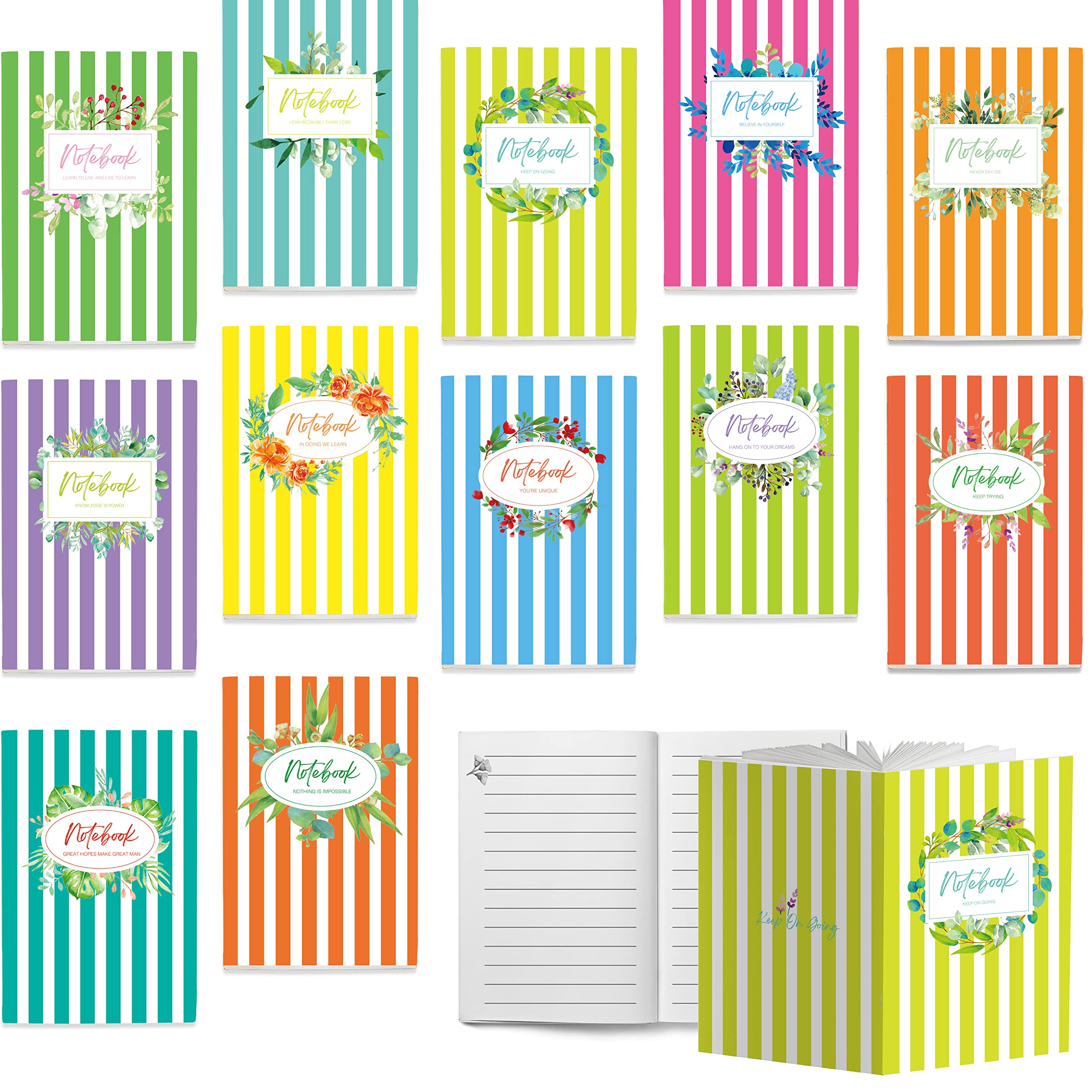 Vantasii 12 Packs Inspirational Notebooks, 12 Greenery Designs Motivational Small Pocket Size Notepad Mini Gift Notepads Inspiring Journal Notebook for School Office Home Travel Use (5” x 3.2”)