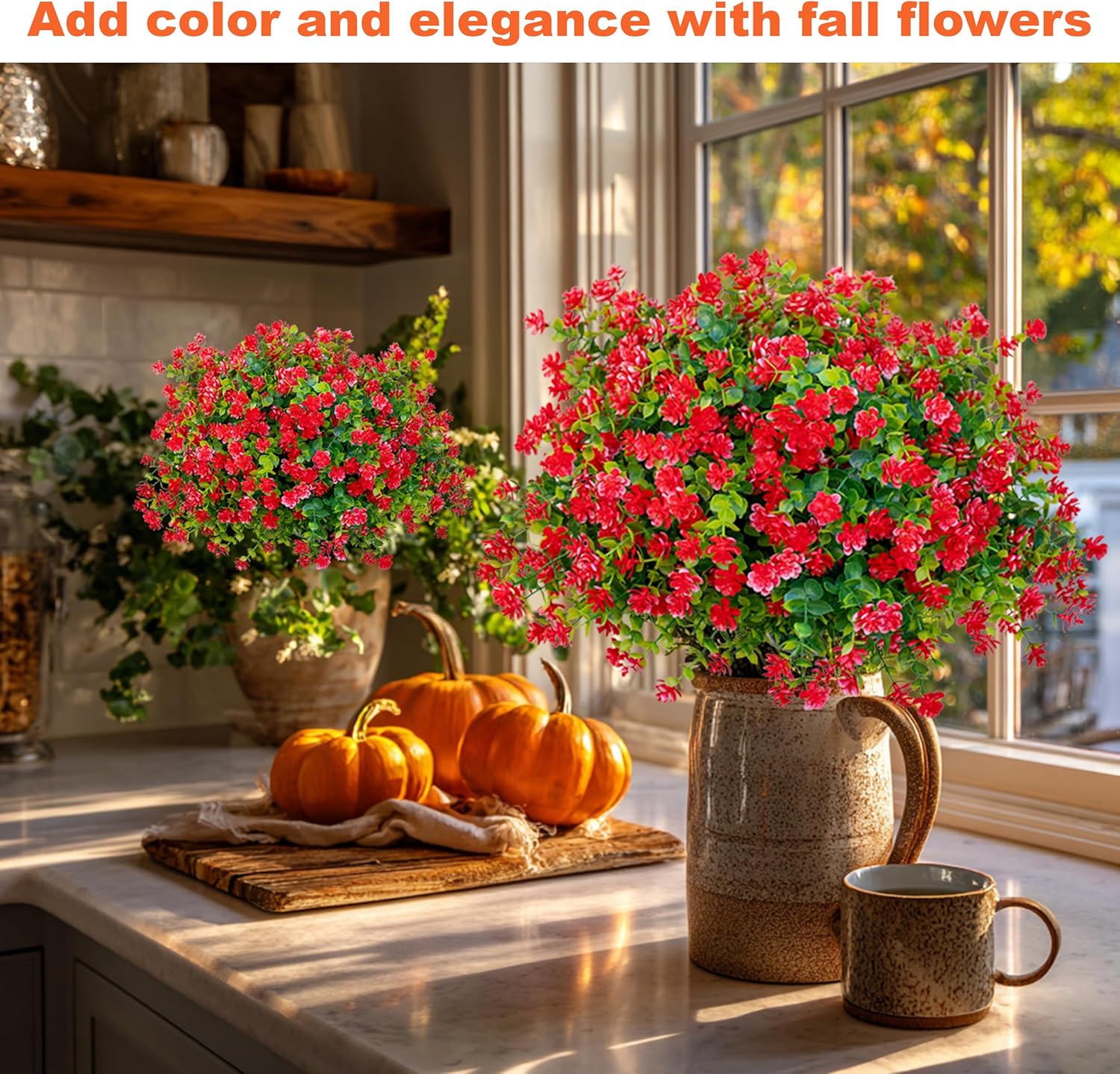 Artificial Flowers for Outdoors Fake Plants - 12 Bundles Faux UV Resistant No Fade Plastic Greenery Home Garden Porch Patio Decoration Boxwood Shrubs (Red) - Image 7