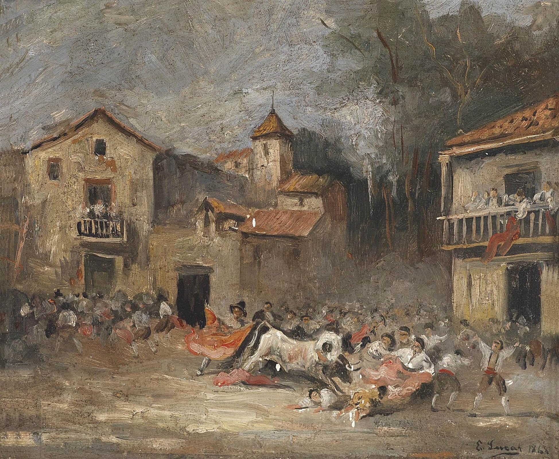 POSTERIIk Vintage Classic Picture Landscape Artwork a Animal fight by Eugenio Lucas Velázquez Portrait Canvas Painting for Office Home Decor 60x90cm