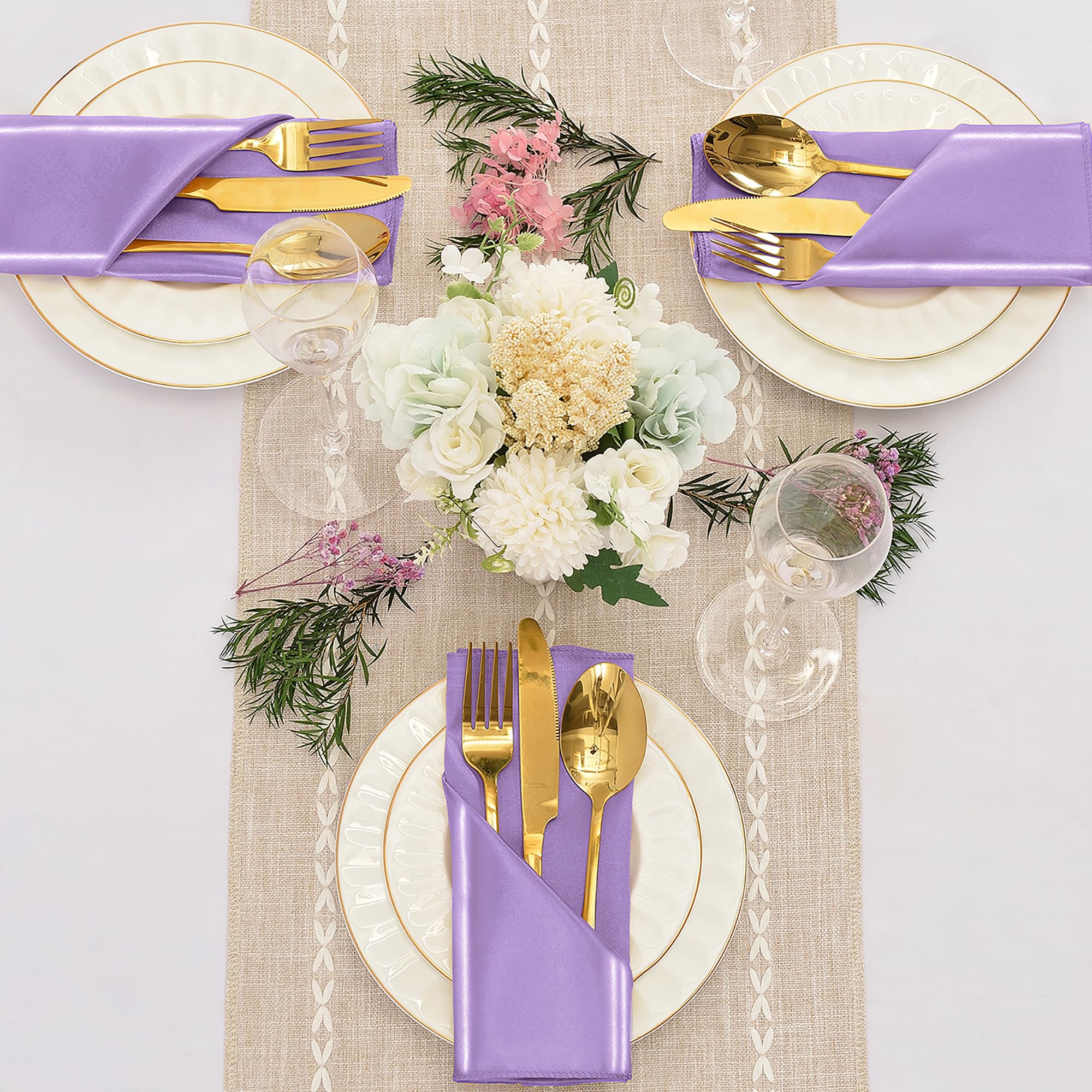 Tovaglioli di raso, lavanda, 43,2 x 43,2 cm, 50 pezzi | Tovaglioli da tavola quadrati, morbidi e setosi, lavabili, per ristorante, matrimoni, cene, feste