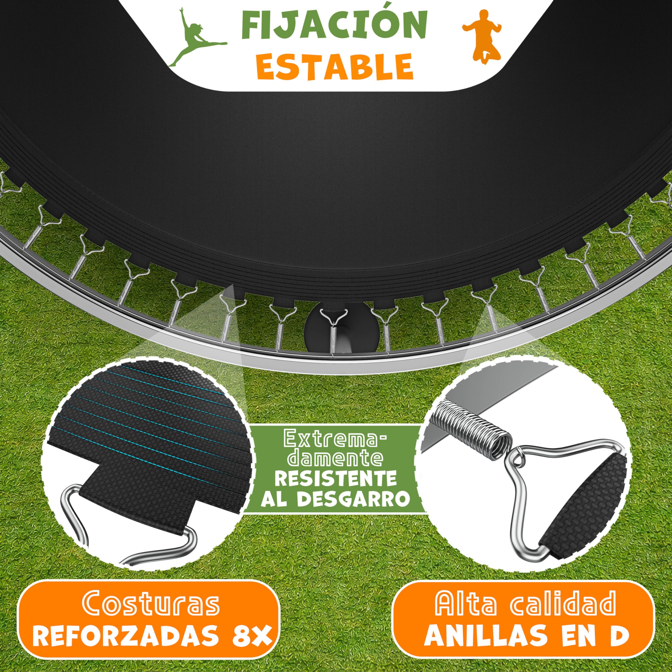 KIDUKU Sábana elástica de salto de 244, 305, 366 y 427 cm de diámetro, 48 – 96 ojales, resistente a los rayos UV y a la intemperie, accesorio de repuesto para cama elástica de jardín, tela de salto de