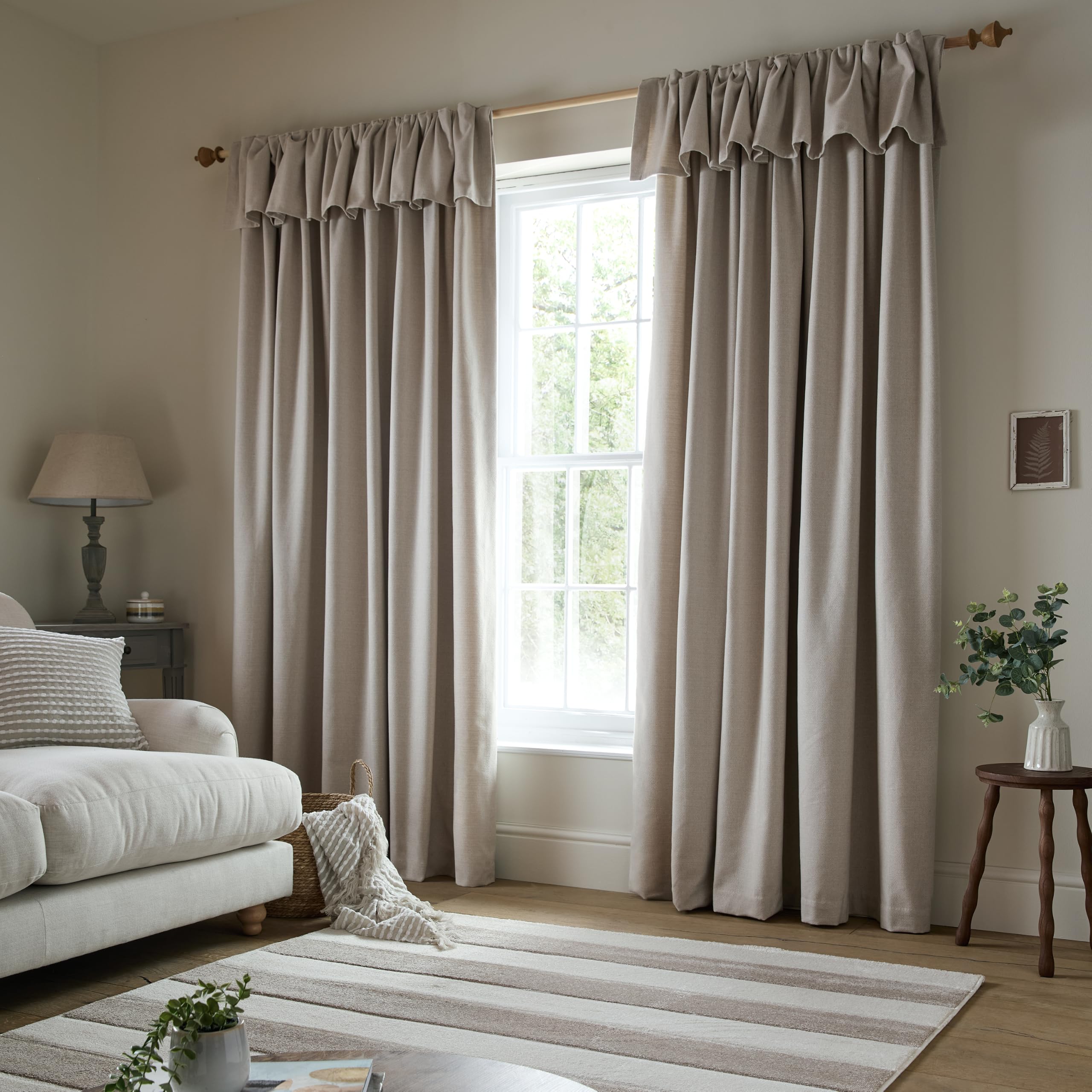 Catherine Lansfield Brushed Texture Ruffle Top 66x90 Inch Pencil Pleat Curtains Natural