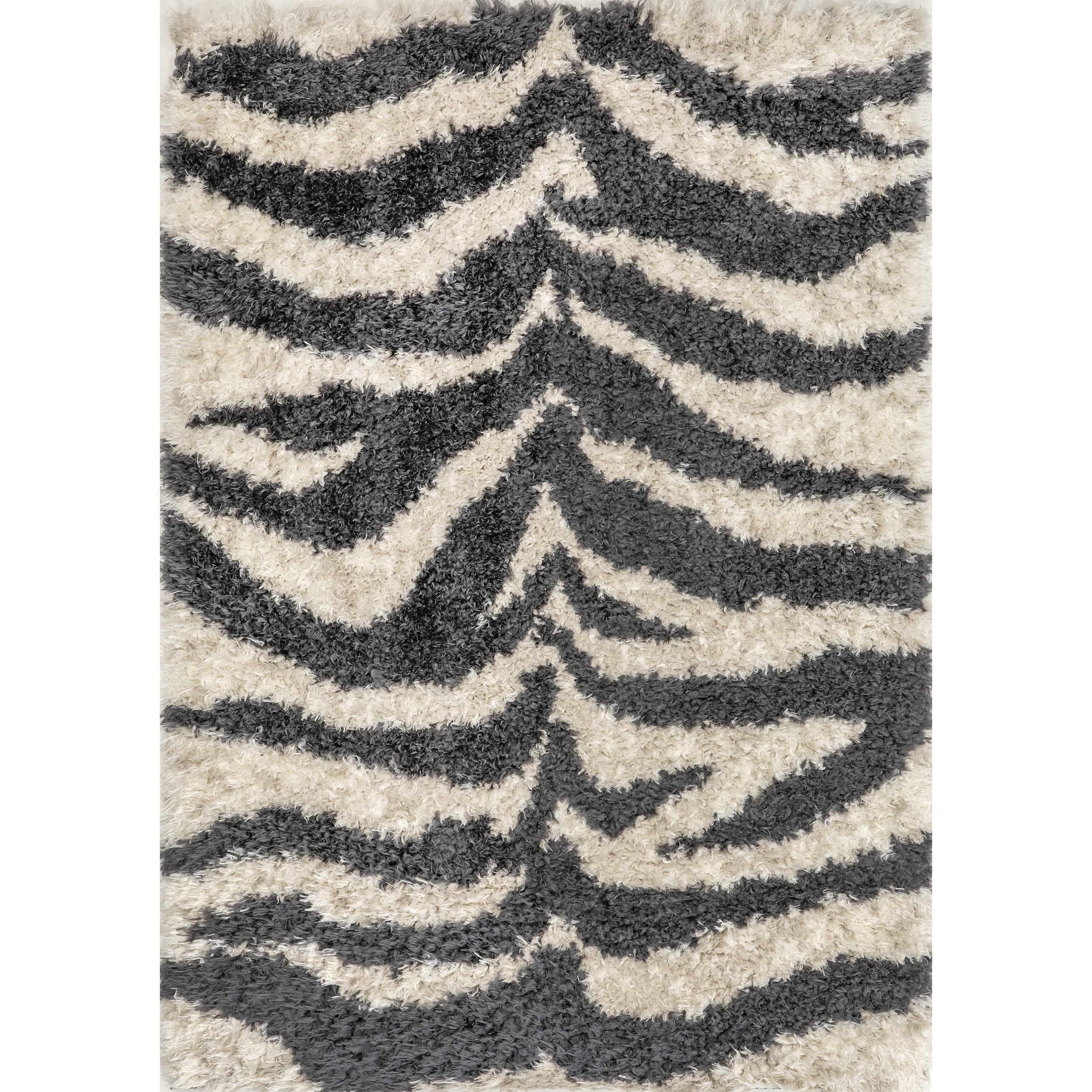 nuLOOM Jolicia Zebra Transitional Shag Area Rug, 5x8, Ivory